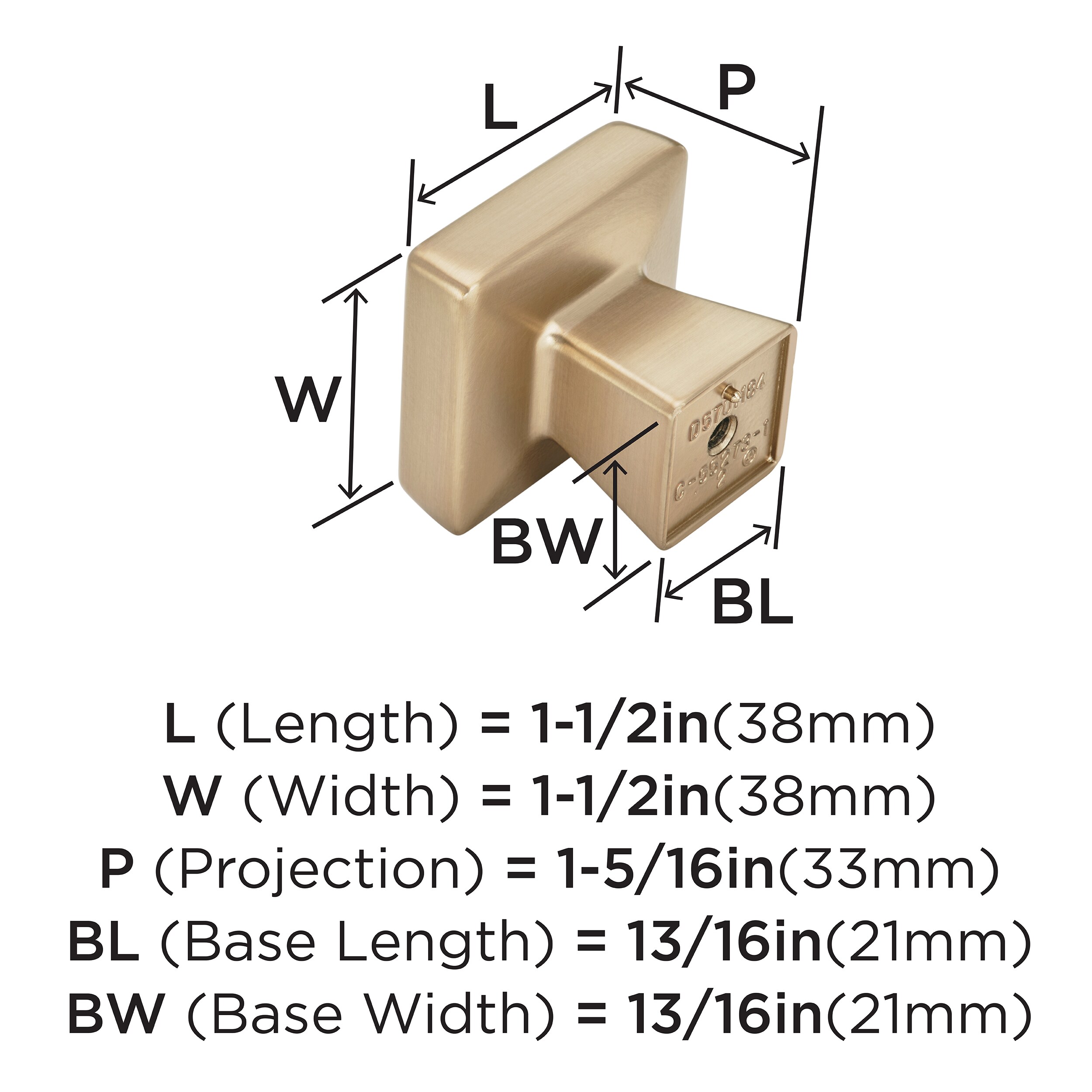 Champagne Bronze Square Modern Cabinet Knob with Mounting Hardware