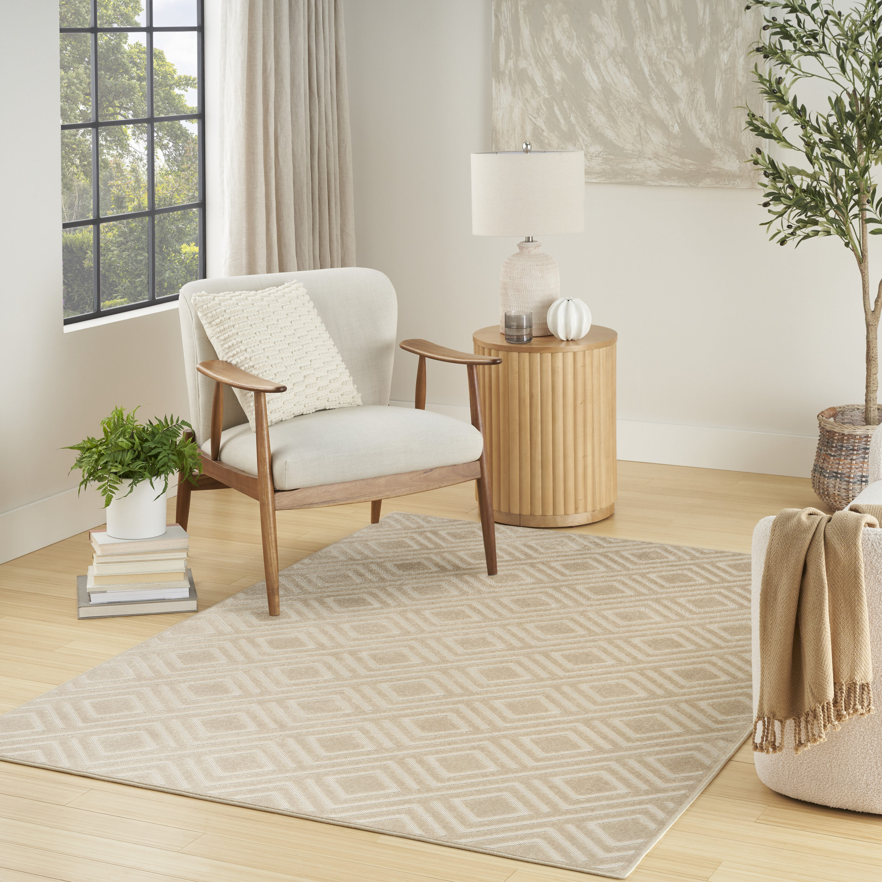 Nourison Home 099446983923 Casual 5 x 7 (ft) Polypropylene Beige Rectangular Indoor Geometric Area rug