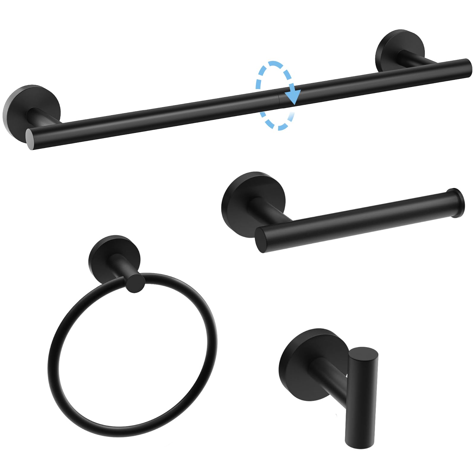 Phewnyzo -  Matte Black Bathroom Hardware Set 24 Inch Towel Bar Toilet Paper Holder Towel Ring Ro...