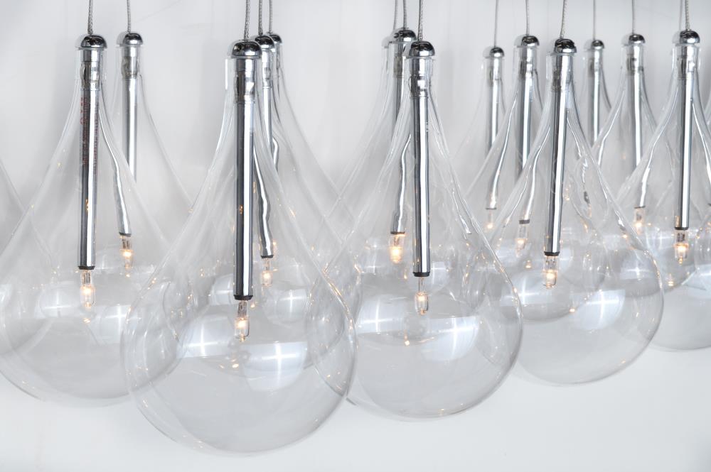 Polished Chrome 9-Light Clear Glass Teardrop Pendant