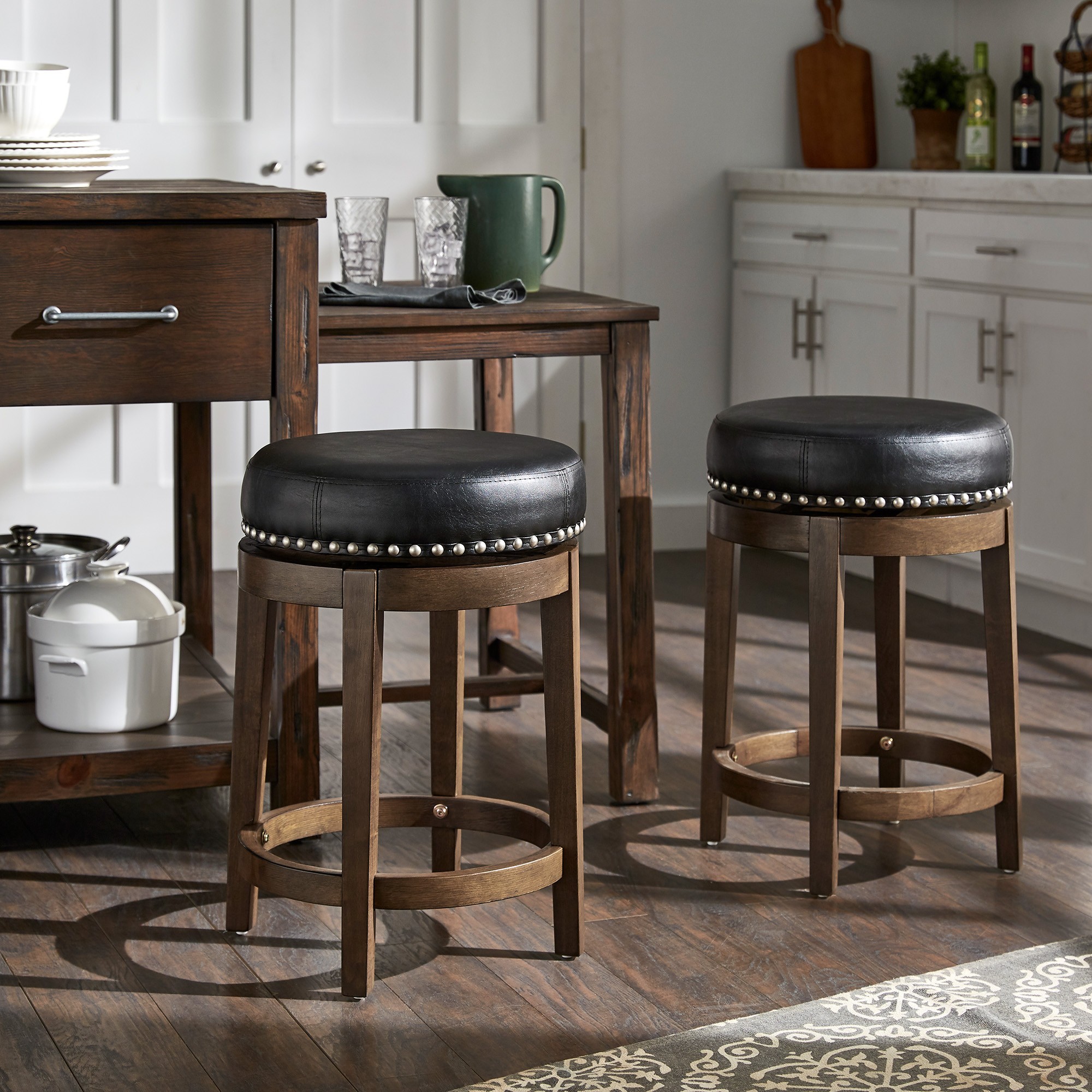 Safavieh Brown Finish Black Faux Leather 24 inch Swivel Counter Height Stool - Set of 2