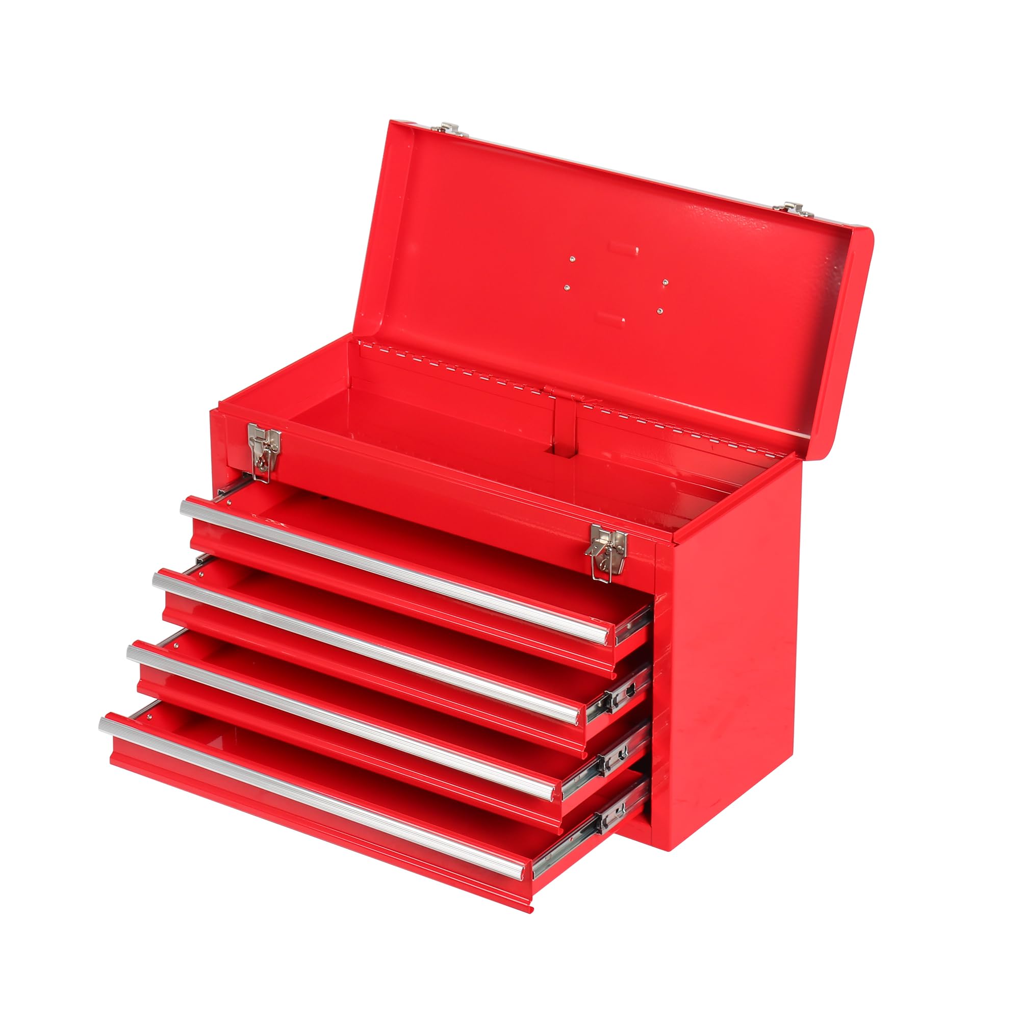 UUDULY  Portable Steel Tool Chest with 4 Drawers Ball Bearing Slides Top Handle Metal Storage Organizer Cabinet Red Powder Coat 20 Point 6 Inch