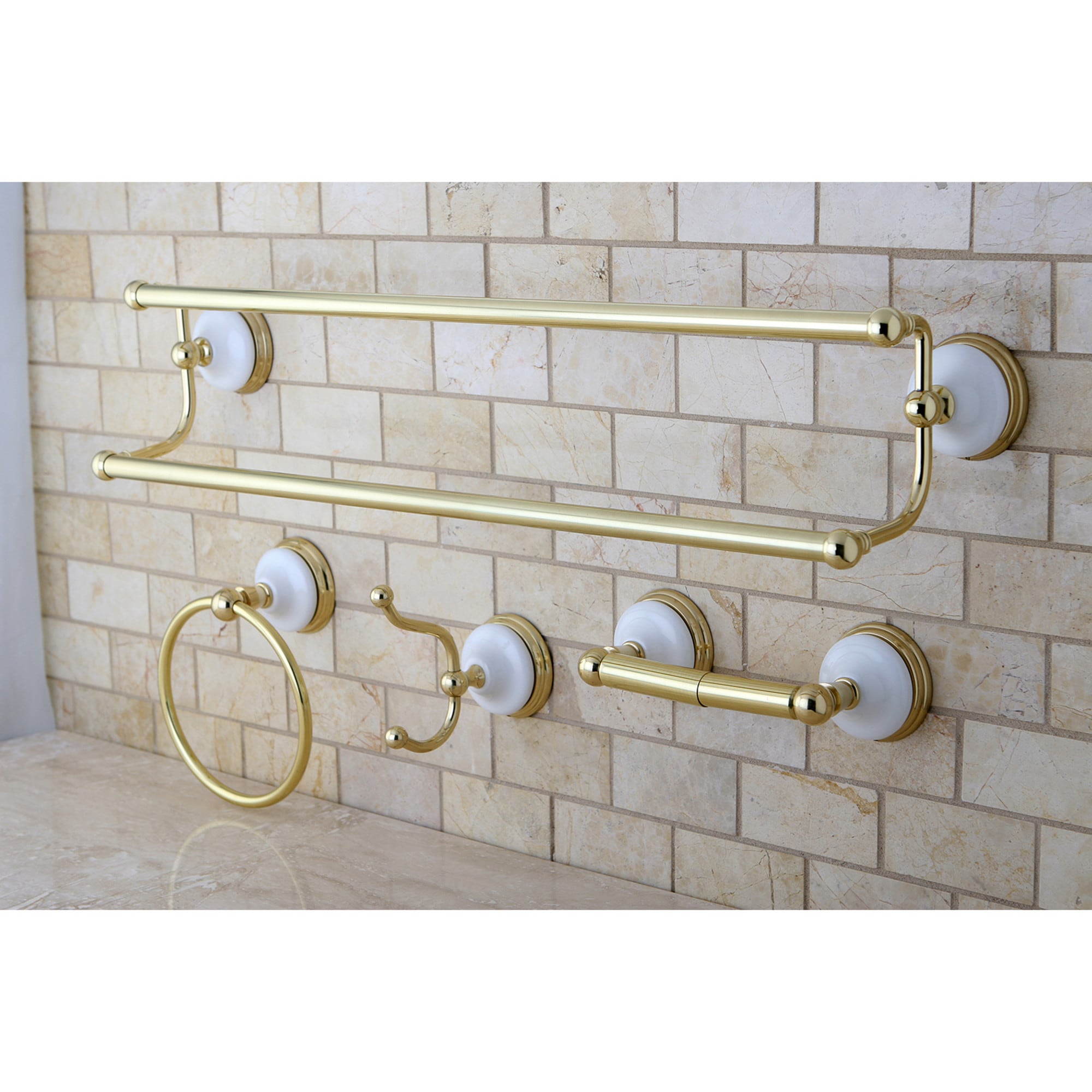 Kingston Brass WLK11134782 4 -Piece Victorian Polished brass Decorative Bathroom Hardware Set Towel Bar, Toilet Paper Holder, Towel Ring ,Robe Hook Included