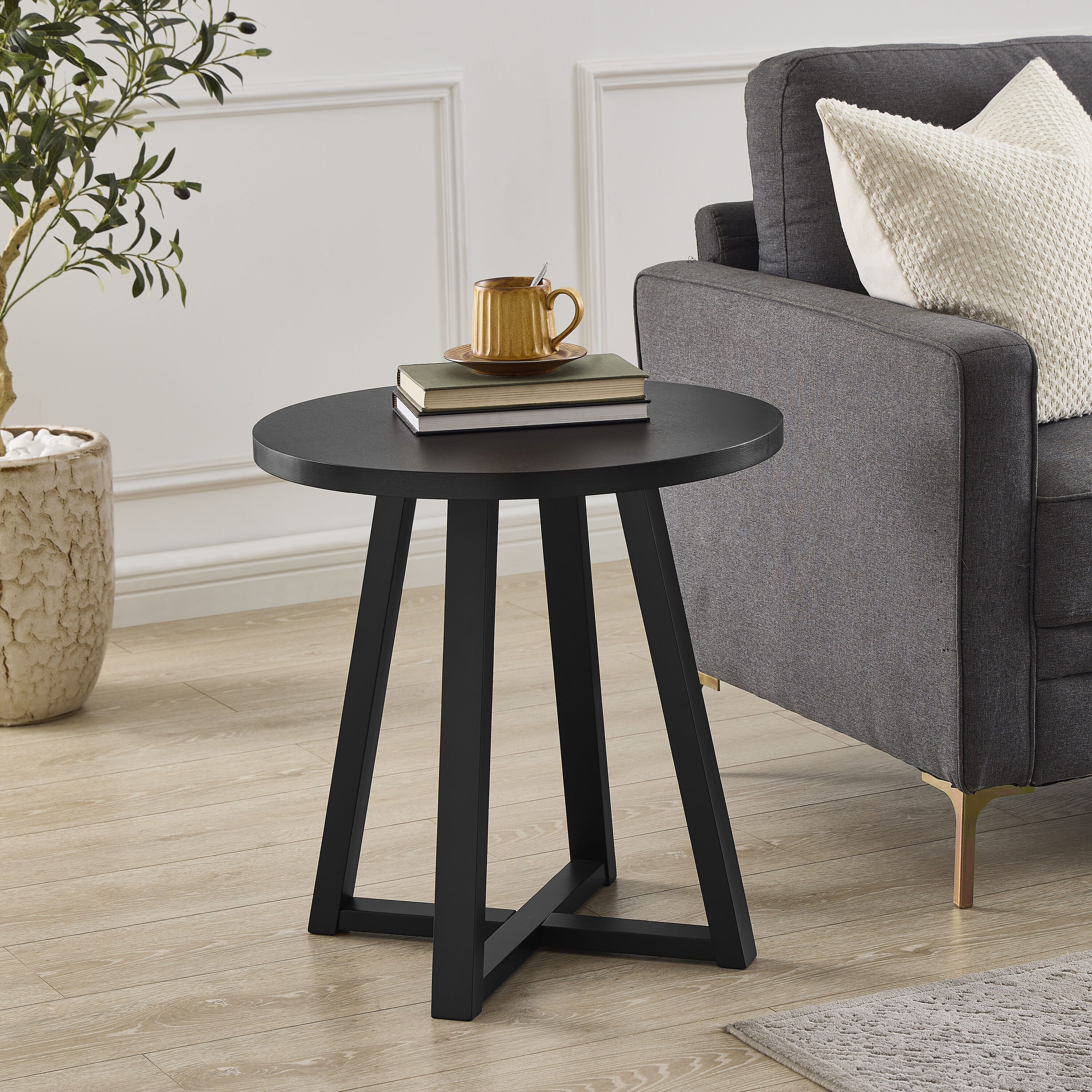 Roundhill Furniture OE0165BK Harmony 22-in W x 23-in H Black Composite Round Modern End Table Assembly Required
