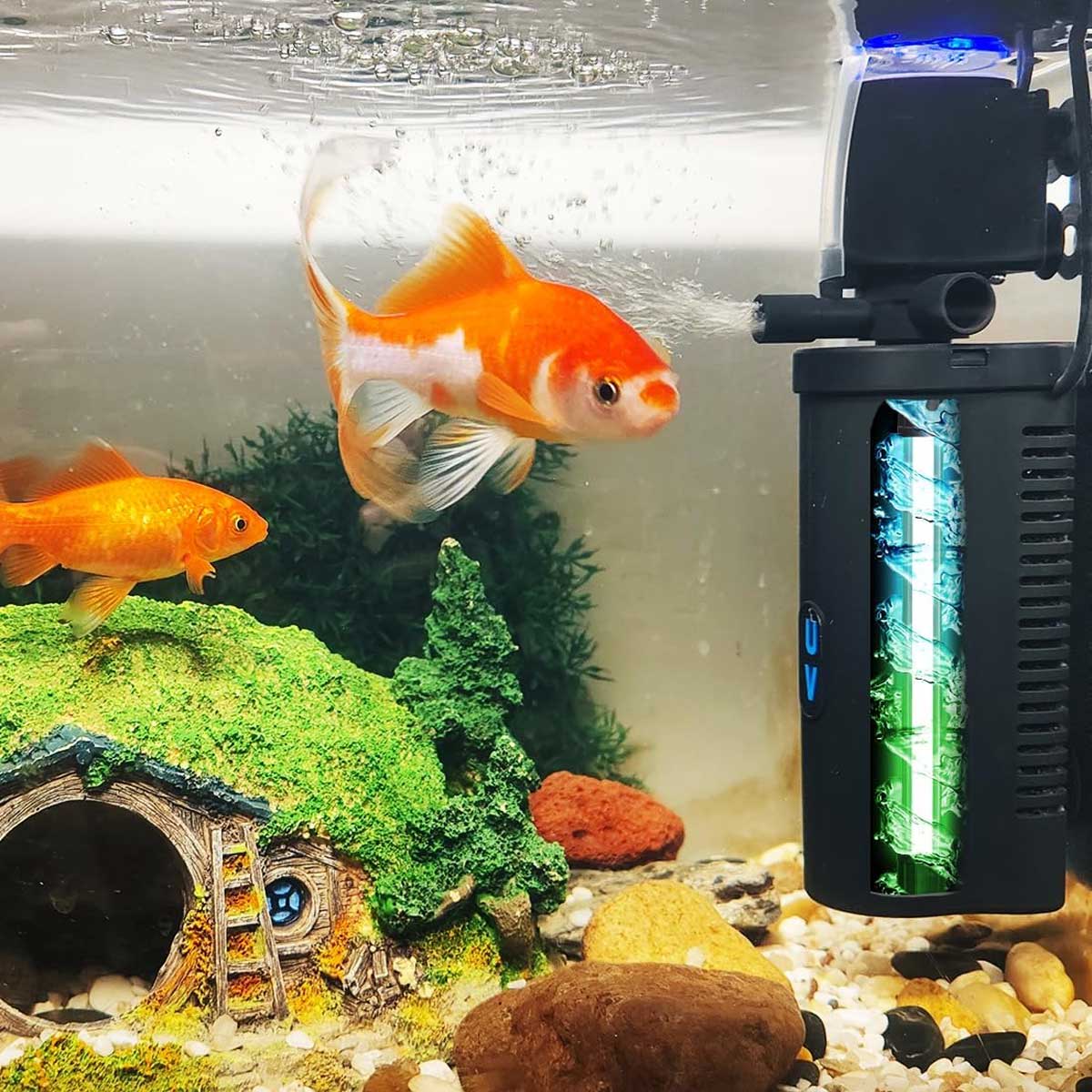 Aoibox LAAF0917012 Aquarium Filter for 10-45 Gallon Tank U-V Fish Tank Green Clean Machine Submersible Powerful Pump Canister Filter 158GPH for Pond Turtle Tank