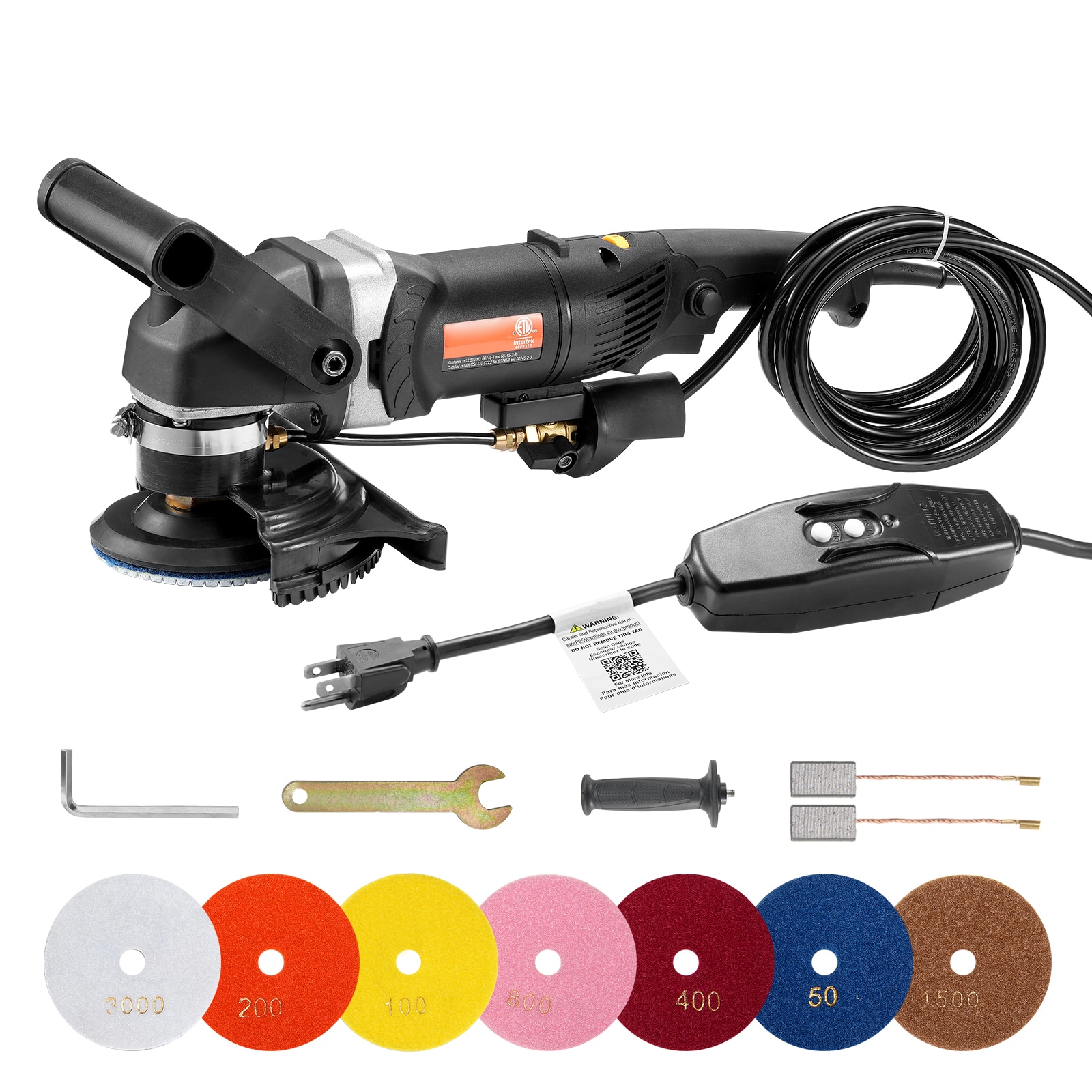 VEVOR SCDDSSPGJTZY04616V1 Wet Polisher 800W  4in Concrete Grinder with 6 Variable Speed and 7 Polishing Kits  Wet Grinder Machine for Marble  Granite  Stone  Rock  Tile  Equipped with a GFCI Switch  (700 - 3000 RPM)