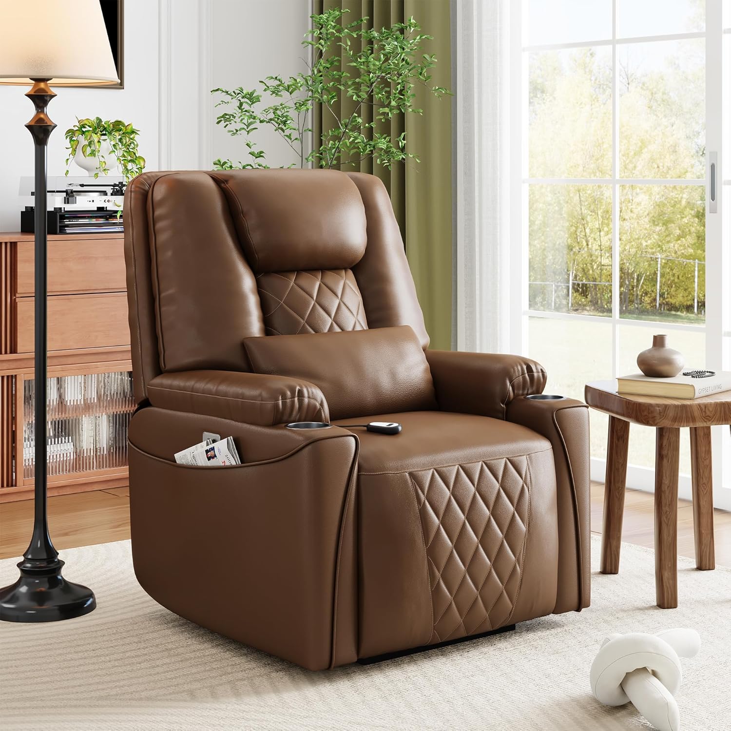 Qeetex LXL-PHK-339C93SB Electric Power Lift Recliner Chair Sofa Power Lift Chair for Elderly 3 Positions Side Pockets and Cup Holders USB Ports Recliner Chair with Remote for Living Room Brown