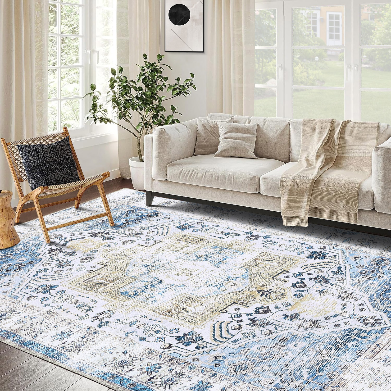 Garvee YXY-LO-PHO-0XT1KDX4 6 x 9 (ft) Blue Rectangular Indoor Distressed/Overdyed Machine washable Area rug