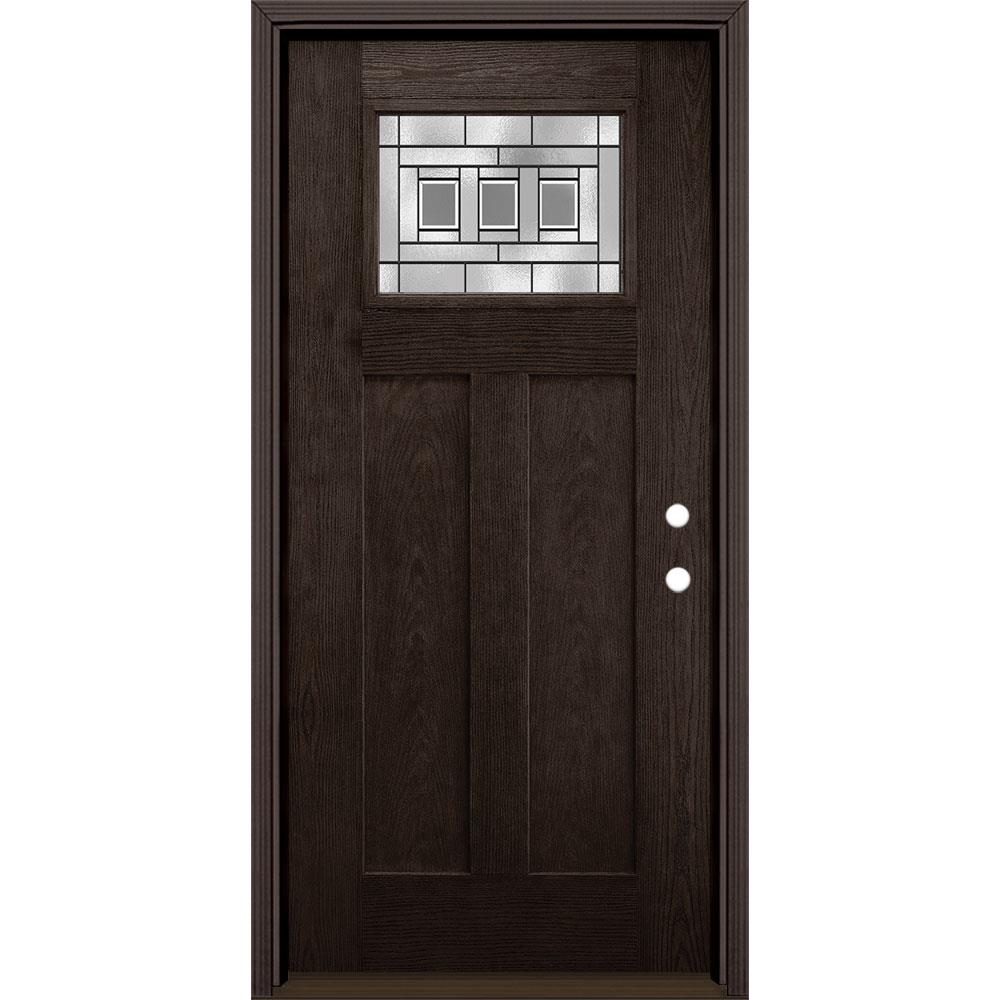 Masonite 1327051 Craftsman 36-in x 80-in Fiberglass Craftsman Left-Hand Inswing Walnut Stained Prehung Single Front Door with Brickmould Insulating Core