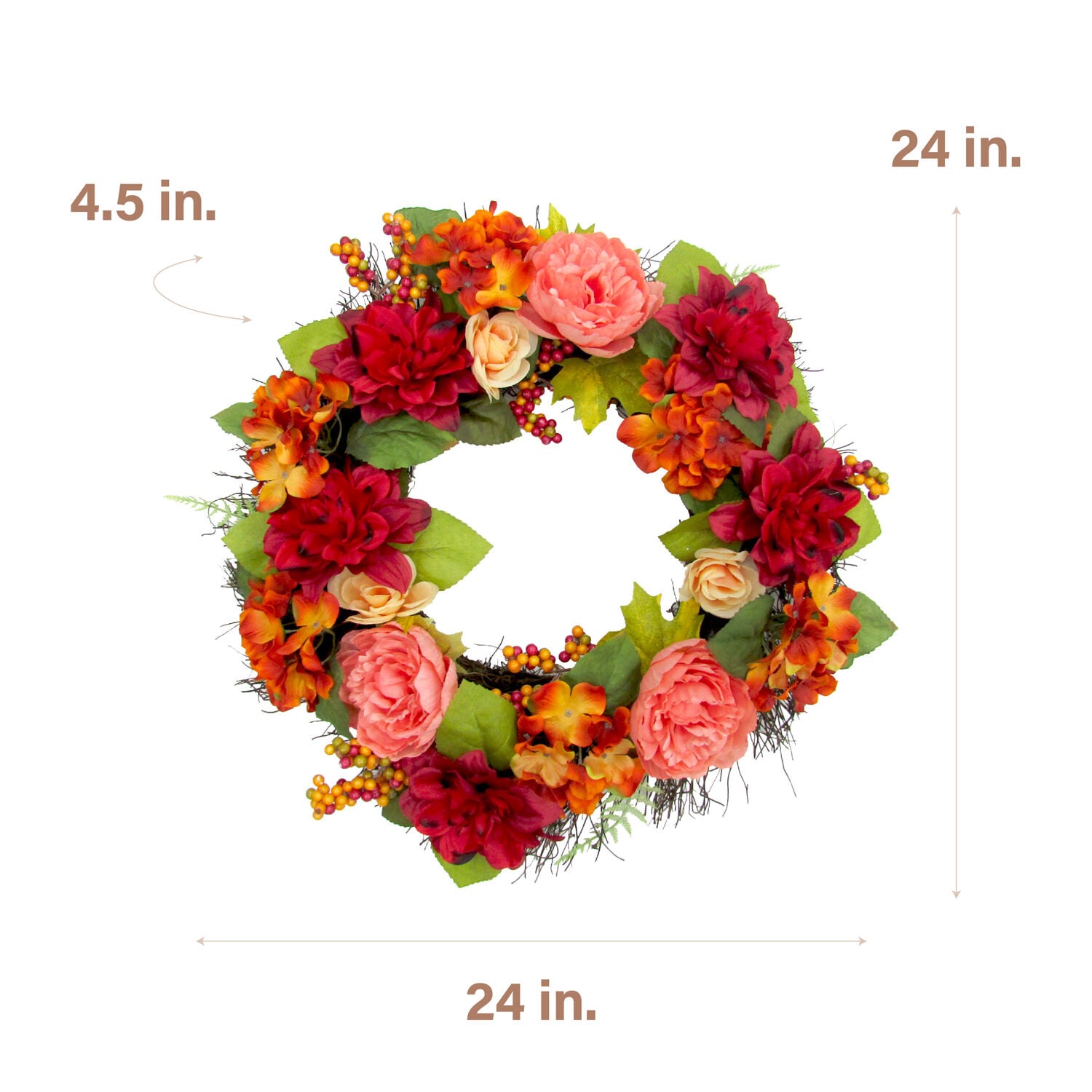 24" Autumnal Artificial Floral Wreath with Dahlias and Peonies