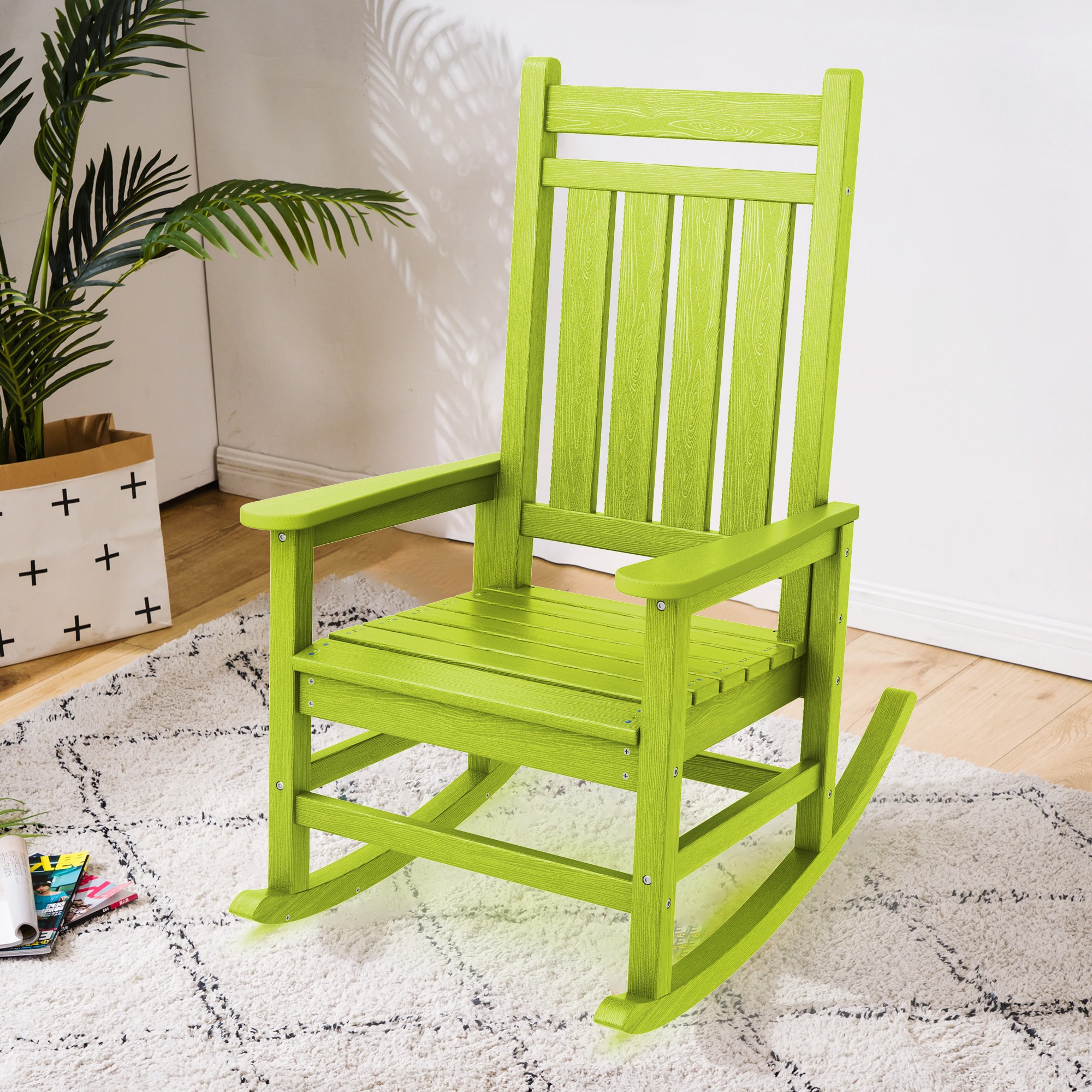 VOUA PEGBYY-AG HDPE Patio Rocking Chairs Weather Resistant Apple Green HDPE Frame Rocking Chair with Slat Seat