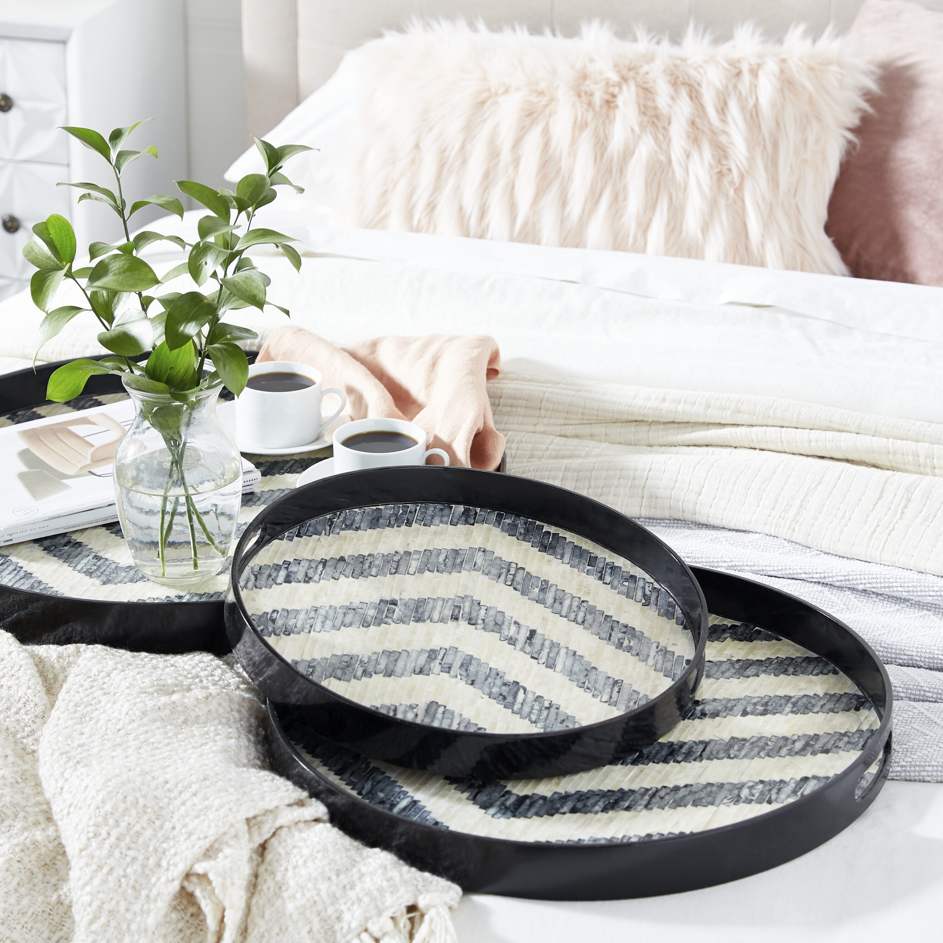 Grayson Lane 84445 3 -Pack Black Wood Coastal Decorative tray