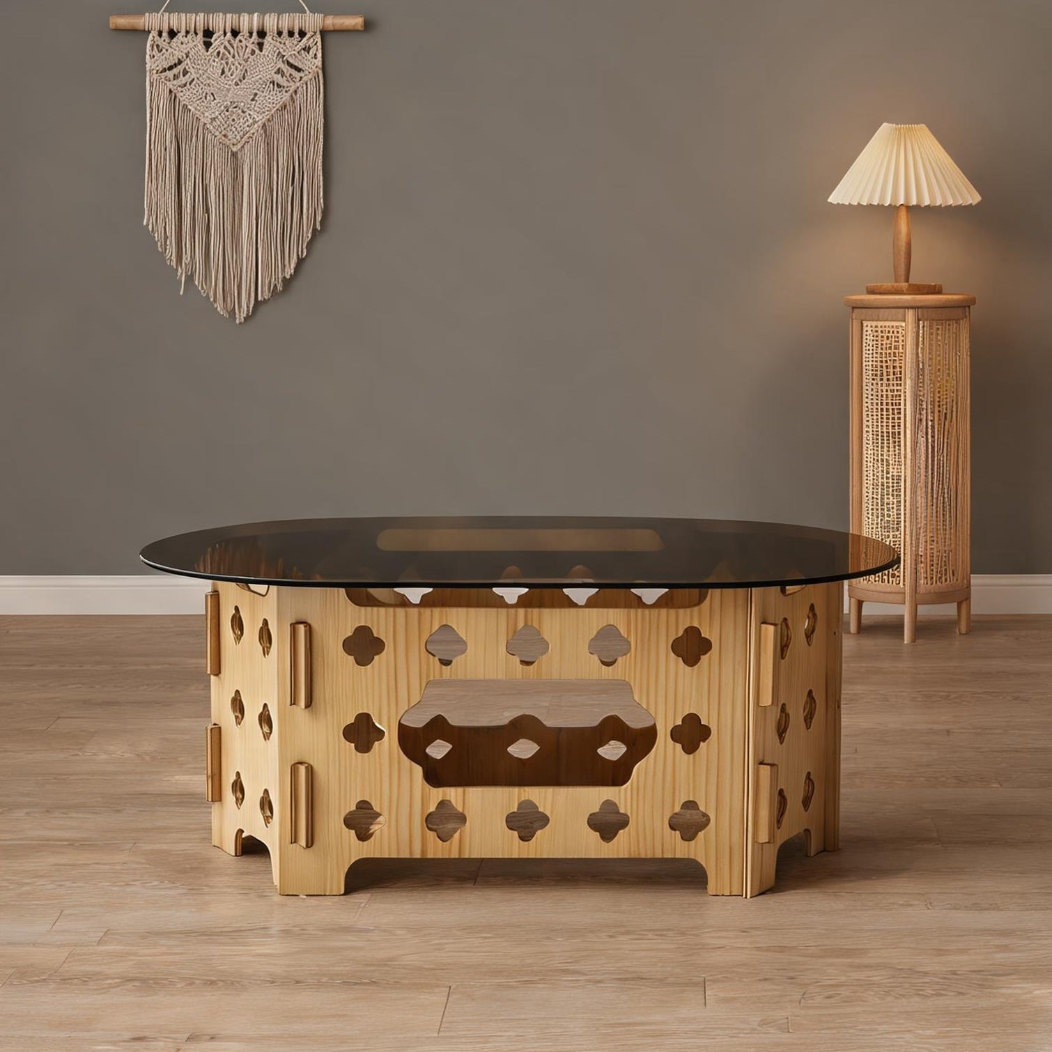Naturefalls Oval coffee table with tempered caramel glass top and ...