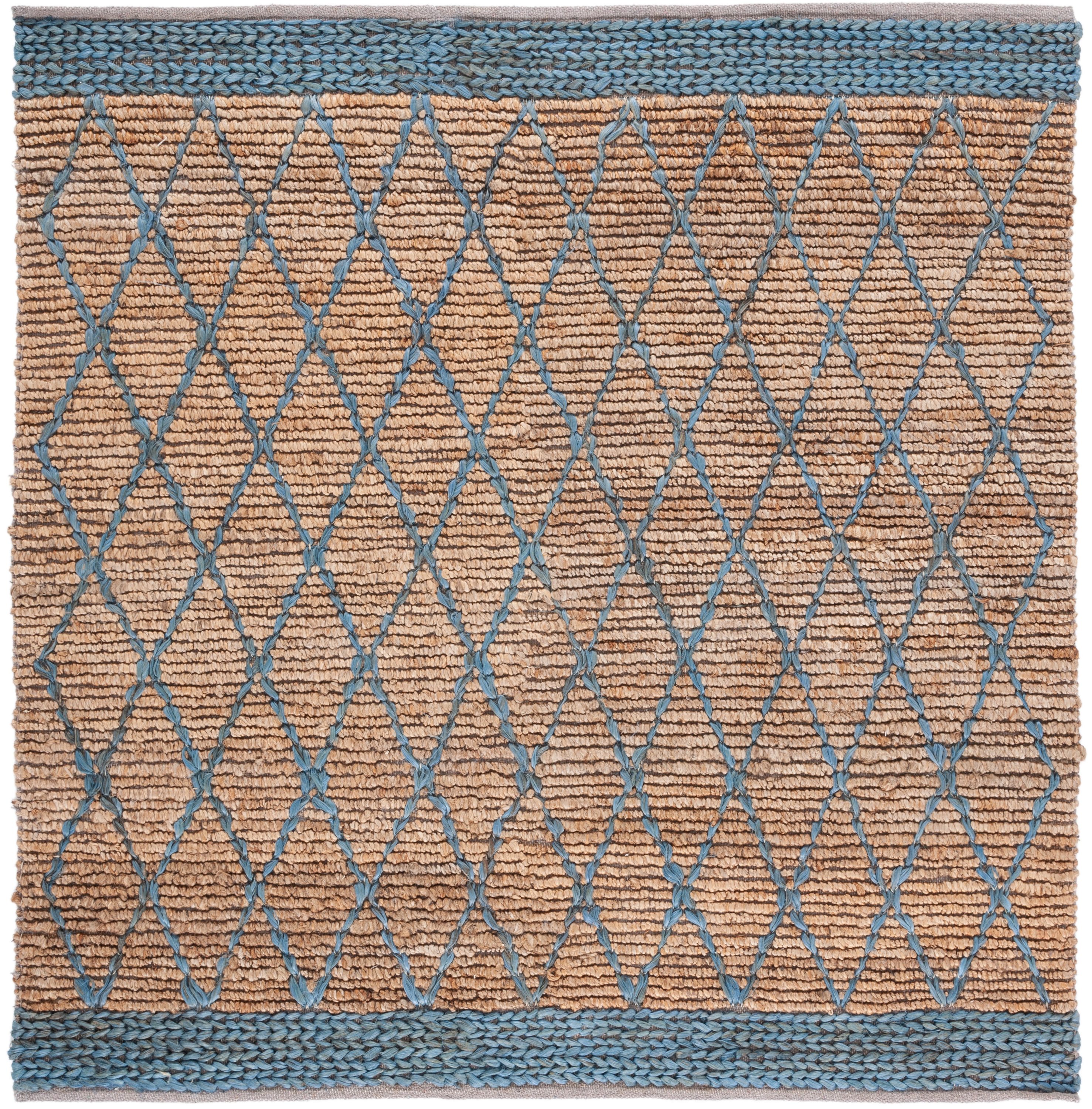 Safavieh NF951N-6SQ Natural Fiber Jensen 6 x 6 (ft) Loomed Jute Natural/Navy Square Indoor Geometric Bohemian/Eclectic Area rug