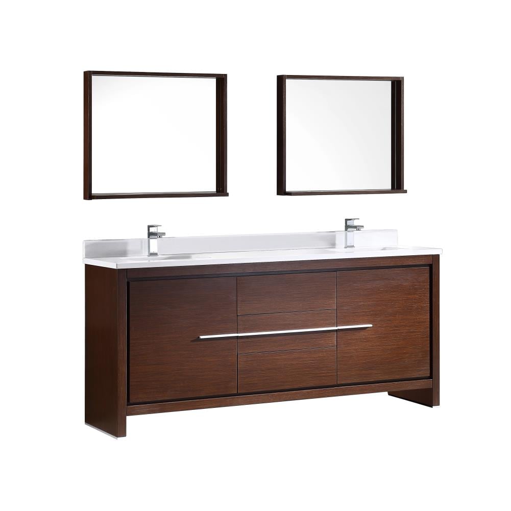 Fresca FVN8172WG Allier 72-in Wenge Brown Undermount Double sink Bathroom Vanity with White Quartz Top (Mirror Included)