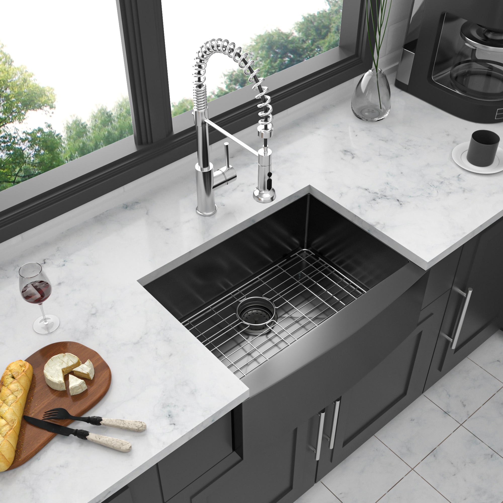 Lirago 24 in x 21 in x 10 in Gunmetal Black Farmhouse Sink 24 inch Kitchen Sink Stainless Steel 16 gauge Apron Front Kitchen Sink