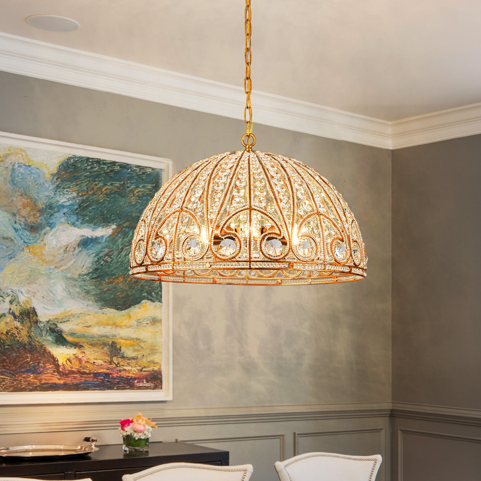 EDISLIVE Y81010000062808 Allenglade 6 -Light Antique gold foil French country/cottage Dome Large Hanging Pendant light