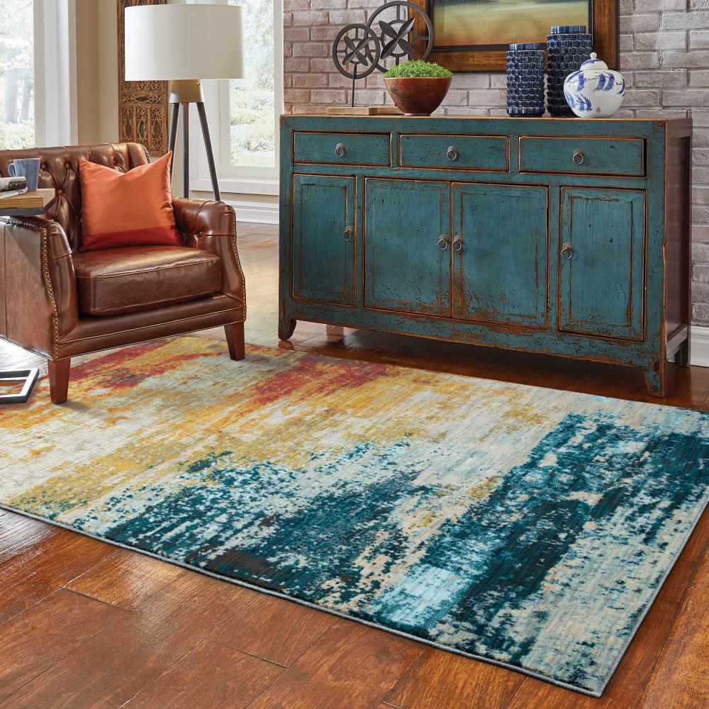 Sedona Midnight Teal & Saffron Oriental Area Rug, 7'10" x 10'10"