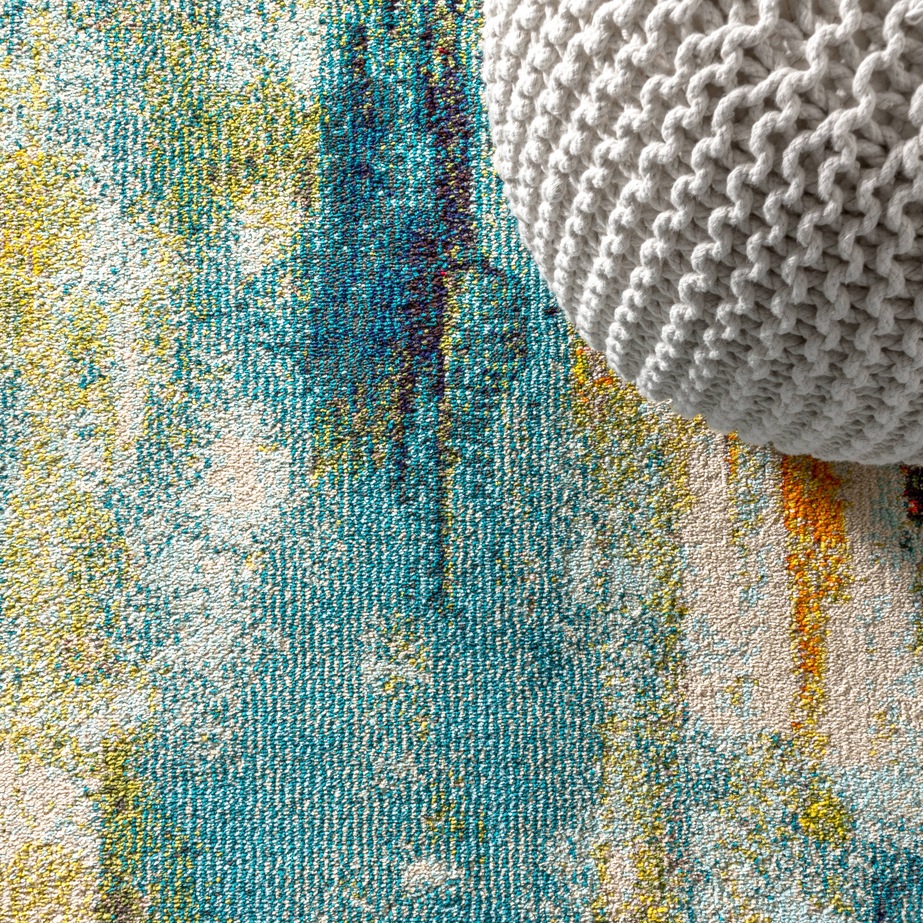 Contemporary Abstract Blue and Cream Synthetic Area Rug, 3 x 5 ft