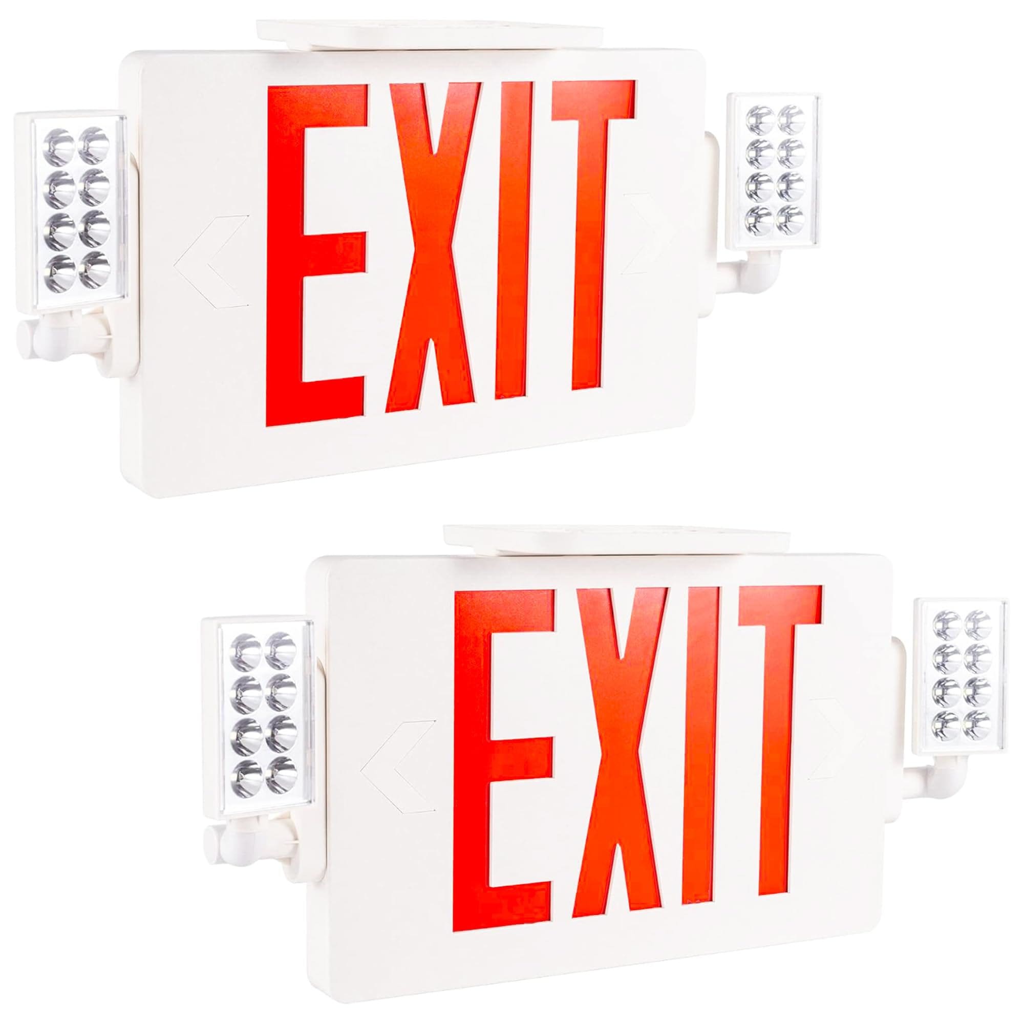 Etokfoks  2 Pack LED Combo Exit Sign with Emergency Light 2 Adjustable Heads Double Face Red EXIT UL 924