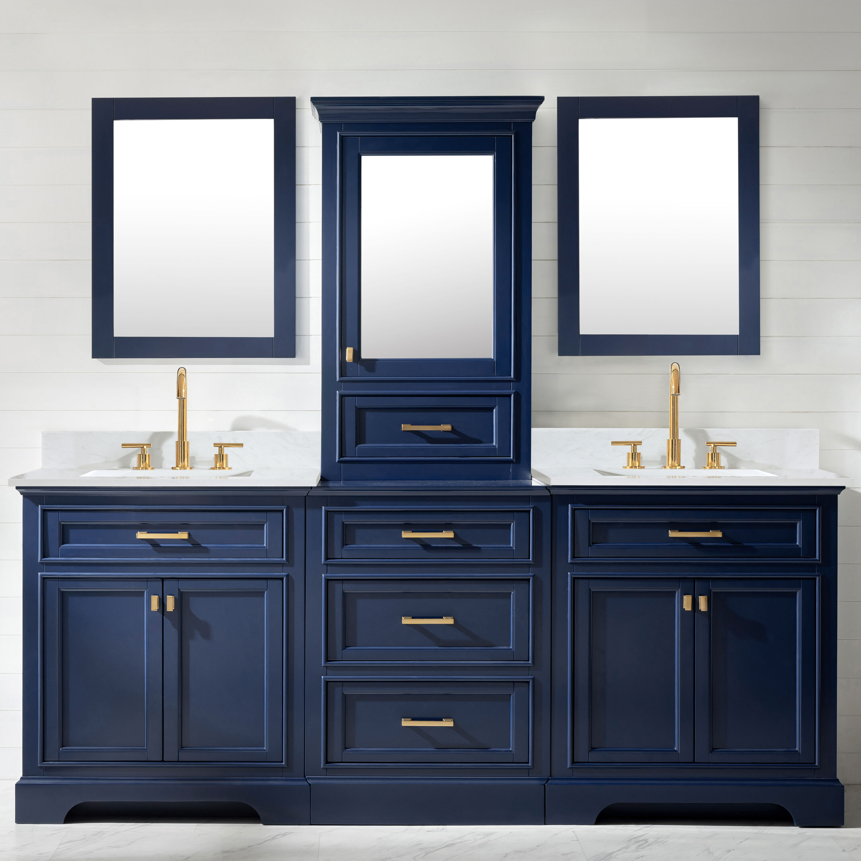 Milano 96-in Blue Undermount Double Sink Bathroom Vanity with White Quartz Top | - Design Element ML-96MC-BLU