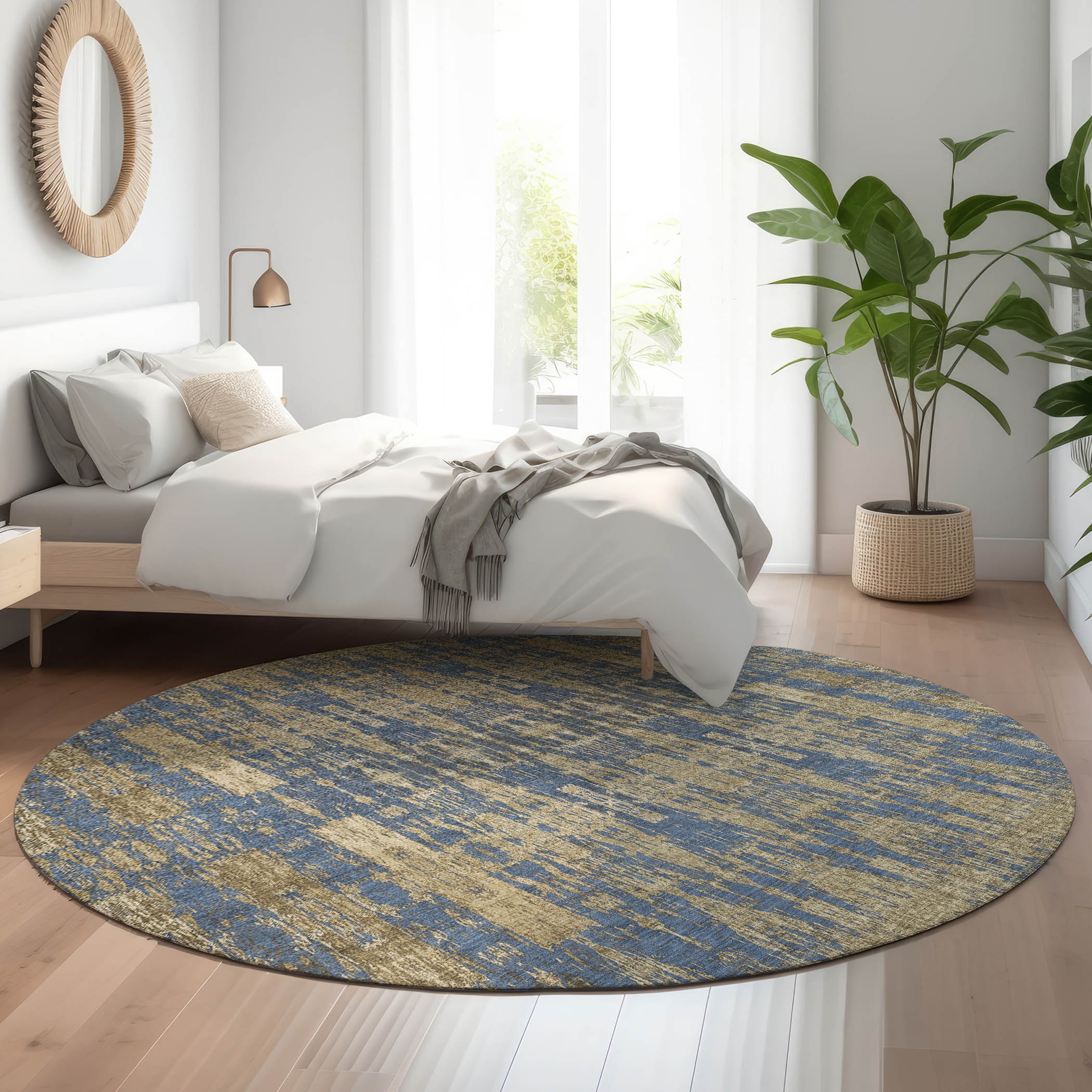 Addison Rugs AMF580BU8RO Mayfield AMF580BU 8 x 8 (ft) Loomed Polyester Blue Round Indoor Geometric Machine washable Area rug