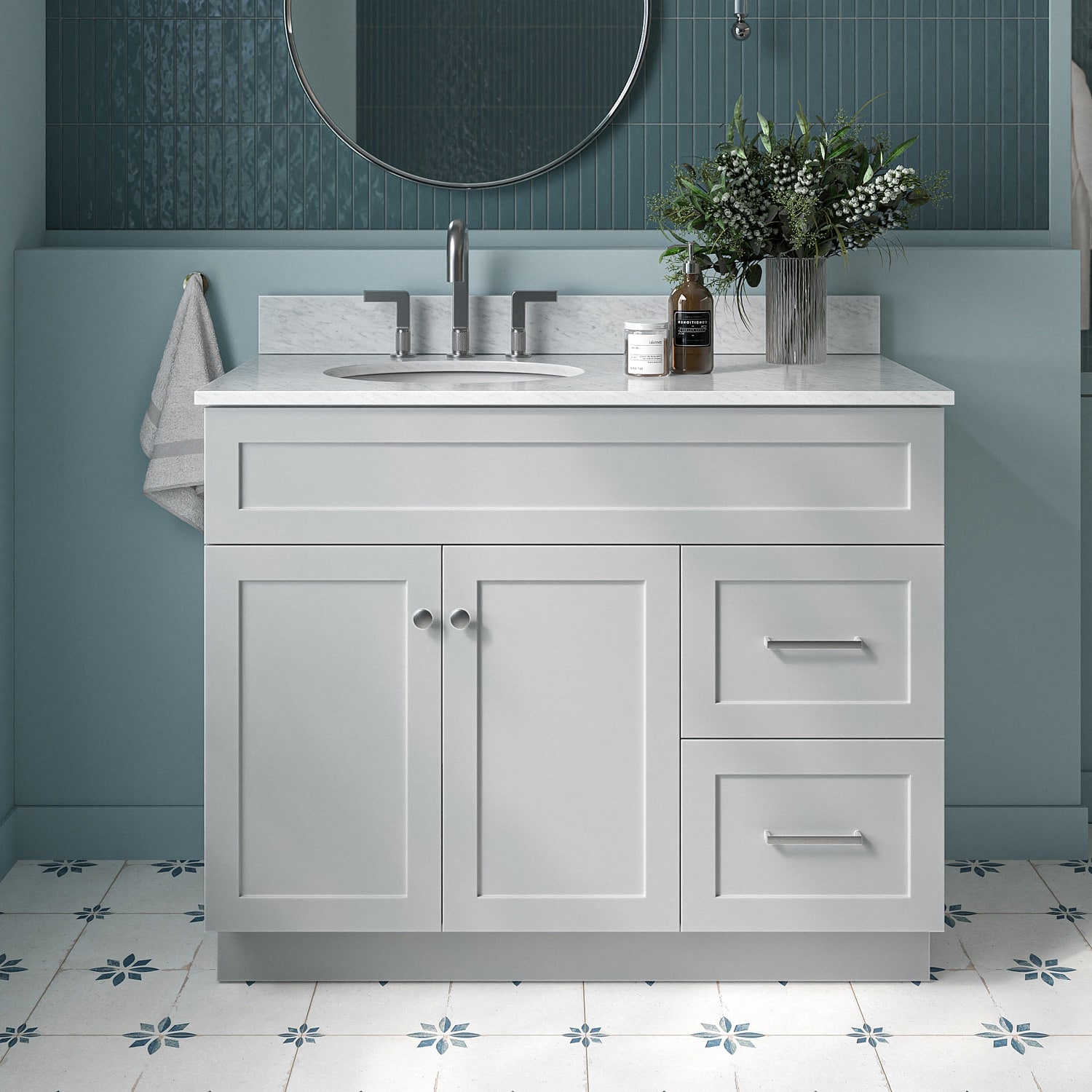 ARIEL F043SLCW2OVOGRY Hamlet 43-in Grey Undermount Single sink Bathroom Vanity with 0.75" Carrara White Marble Natural marble Top