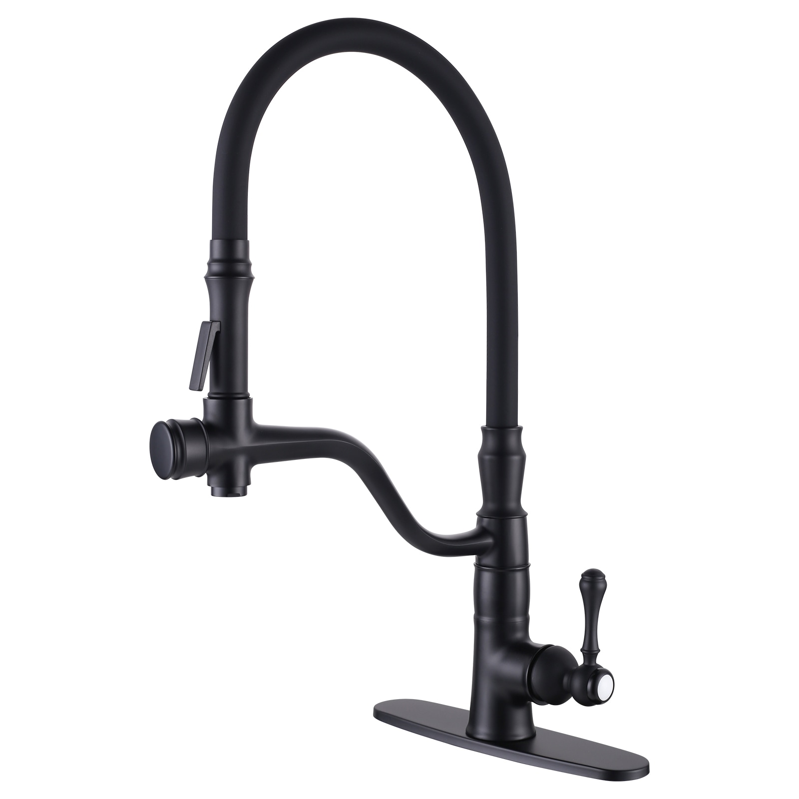 WOWOW 2312200B-LW Black Single Handle Deck-mount Handle Commercial/Residential High-arc Kitchen Faucet with Sprayer ( Deck Plate Included )