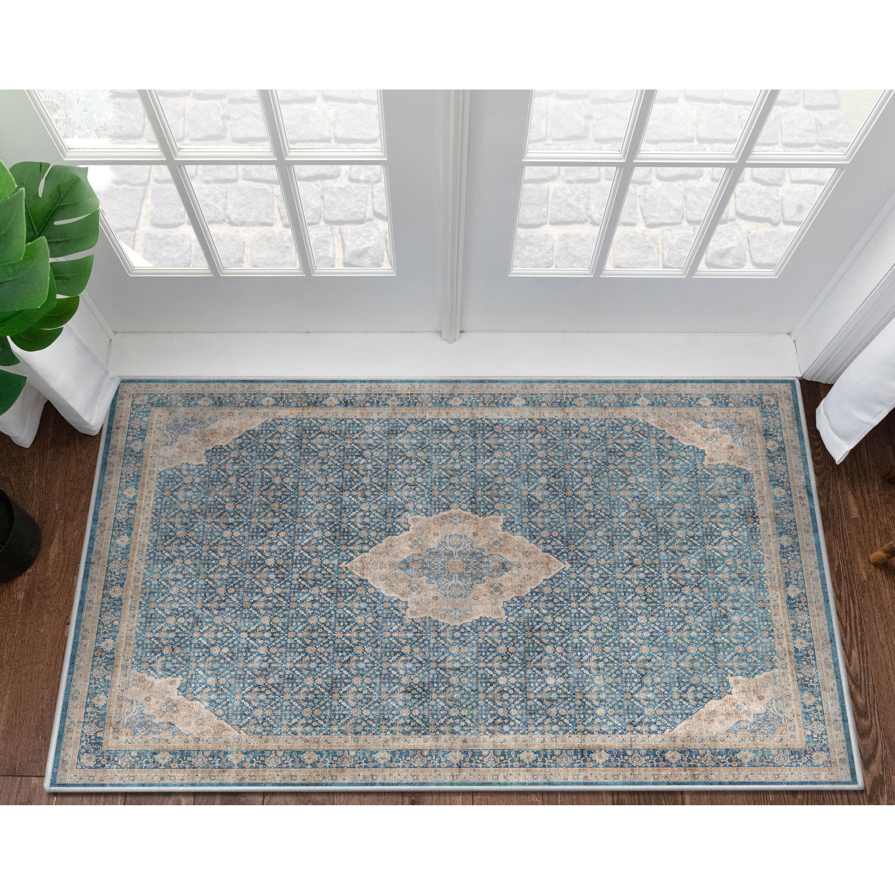 Well Woven W-AS-06D-4 Asha 3 x 5 (ft) Flatweave Polyester Blue Rectangular Indoor Floral/Botanical Vintage Area rug