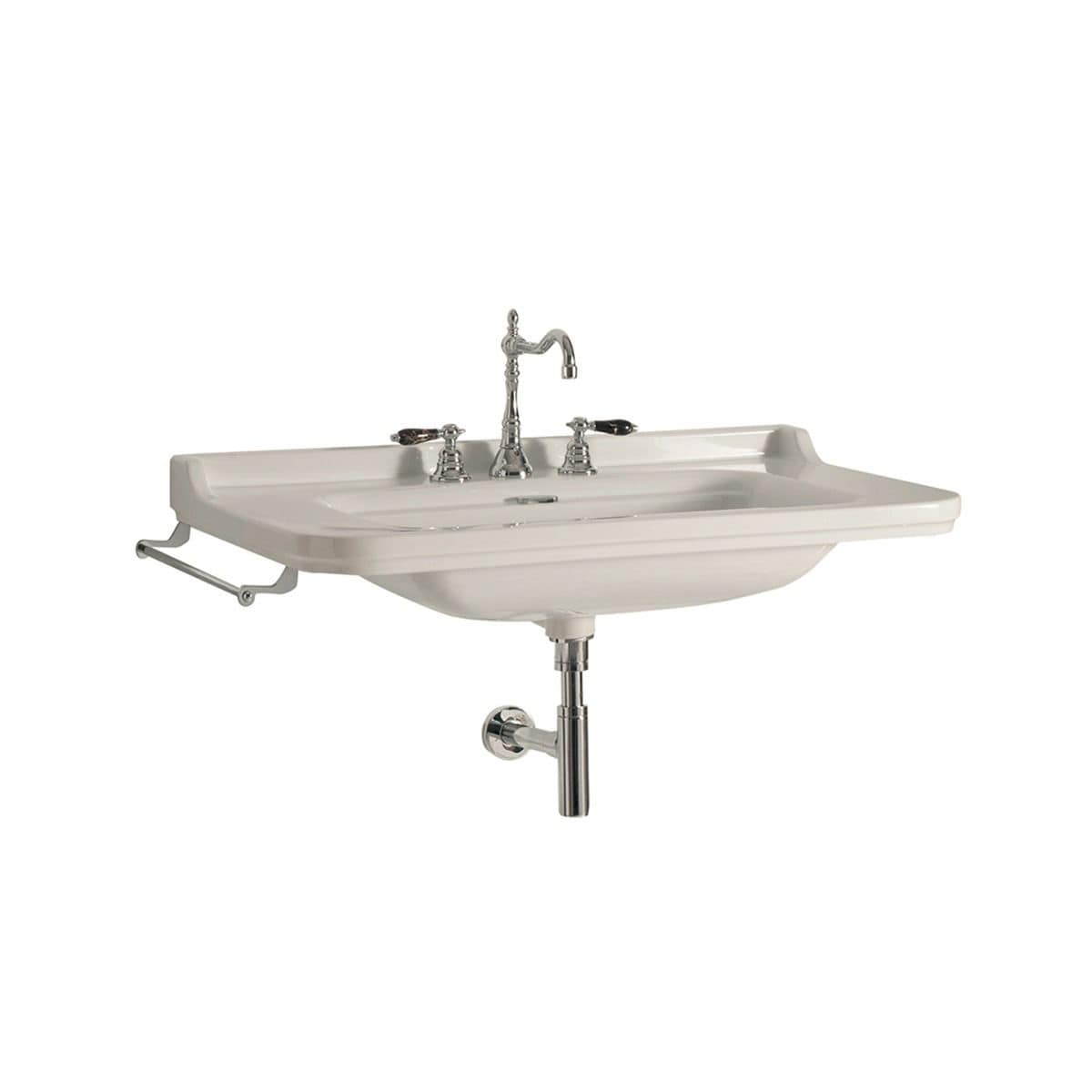 WS Bath Collections NOBLE 4142K1.03 Noble Ceramic Wall-mount Rectangular Traditional Glossy White Bathroom Sink ( 39.4-Inches x 21.7-Inches )