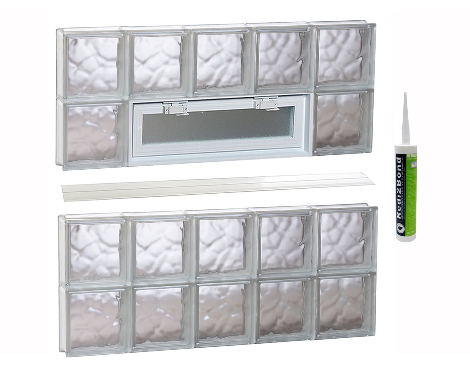 REDI2SET V4032DC Wavy Glass 38-3/4-in x 31-in Frameless Replacement Vented Glass Block Window