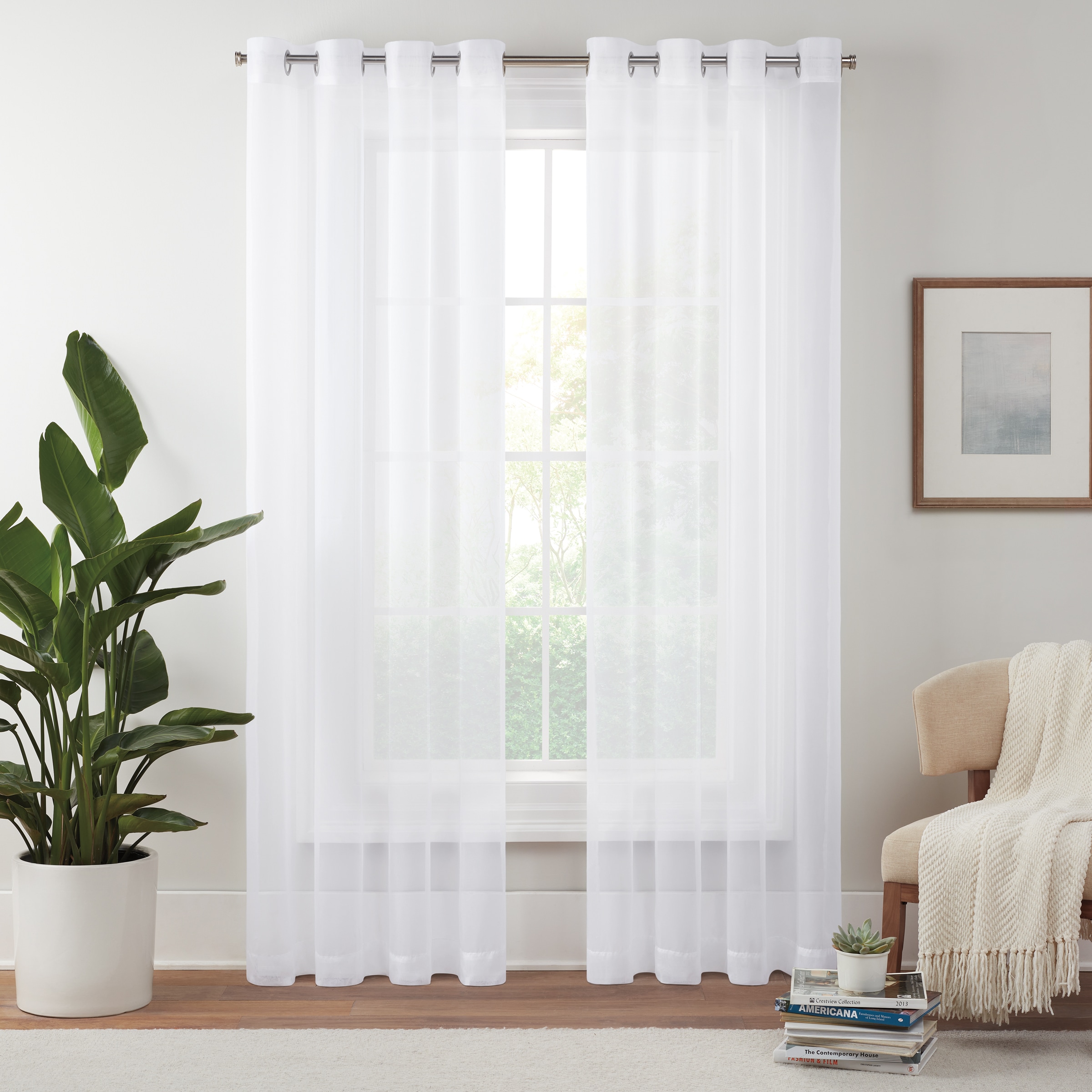 Eclipse 22716803466 63-Inches White Sheer Grommet Single curtain panel