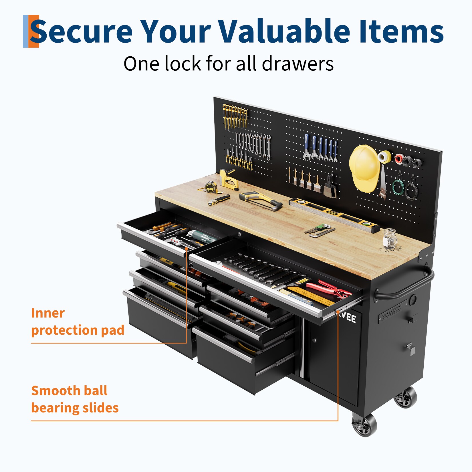 IdealHouse 60 in Mobile Tool Chest Workbench-10-Drawer Garage Cabinet with Pegboard Lock and Charging Station Heavy-Duty Rolling Tool Box for Workshop Black Sansujyuku sansujyuku.com