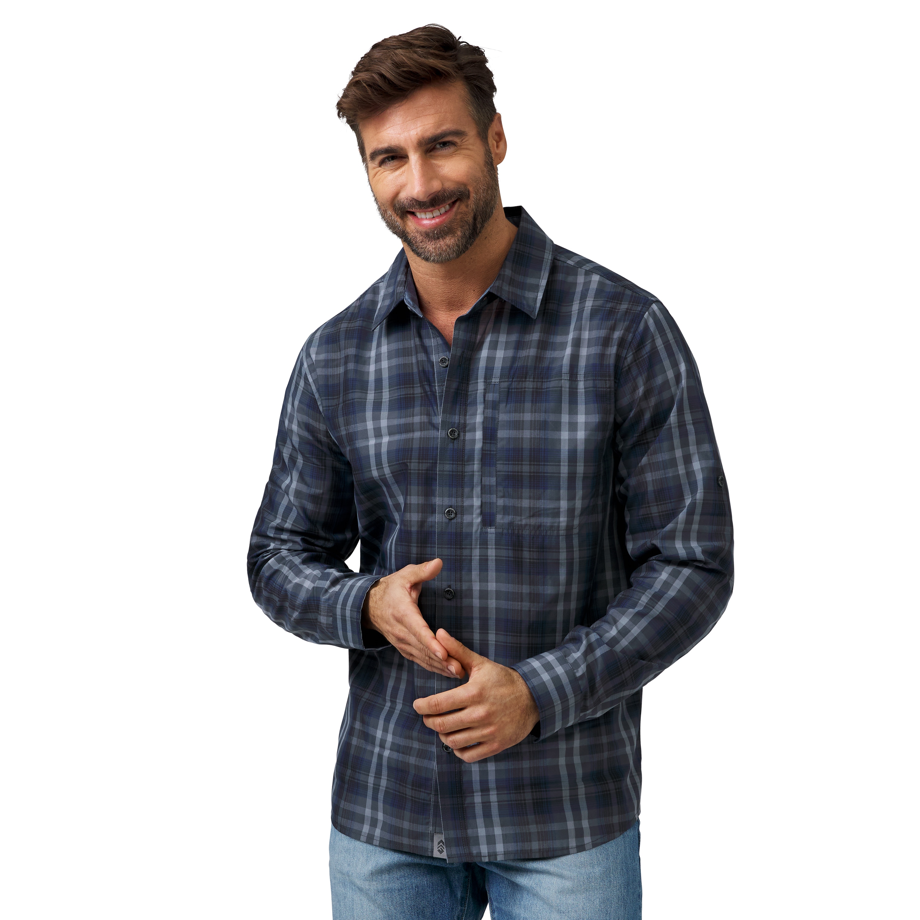 Free Country 446-MAS4308DEEPSXL Men's Blue Knit Long sleeve Button-down shirt ( XL )