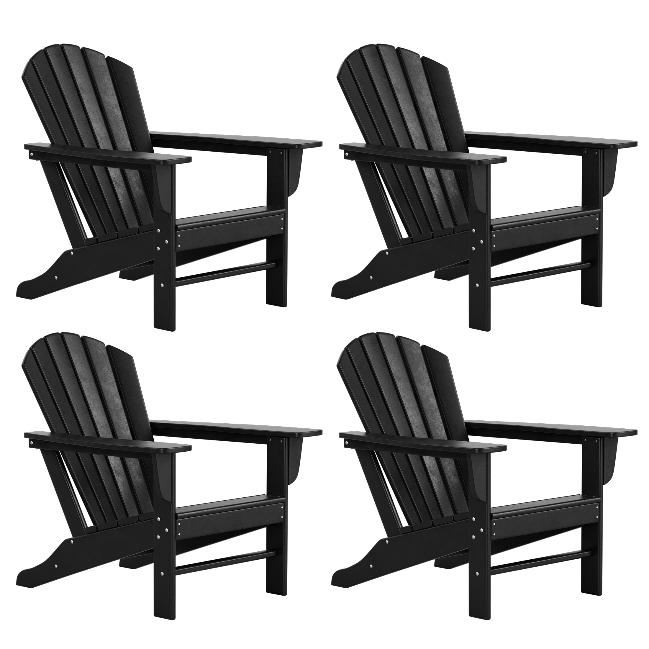 Westin Furniture OP6001-BK-4 Altura Set of 4 Black HDPE Frame Stationary Adirondack Chair with Slat Seat