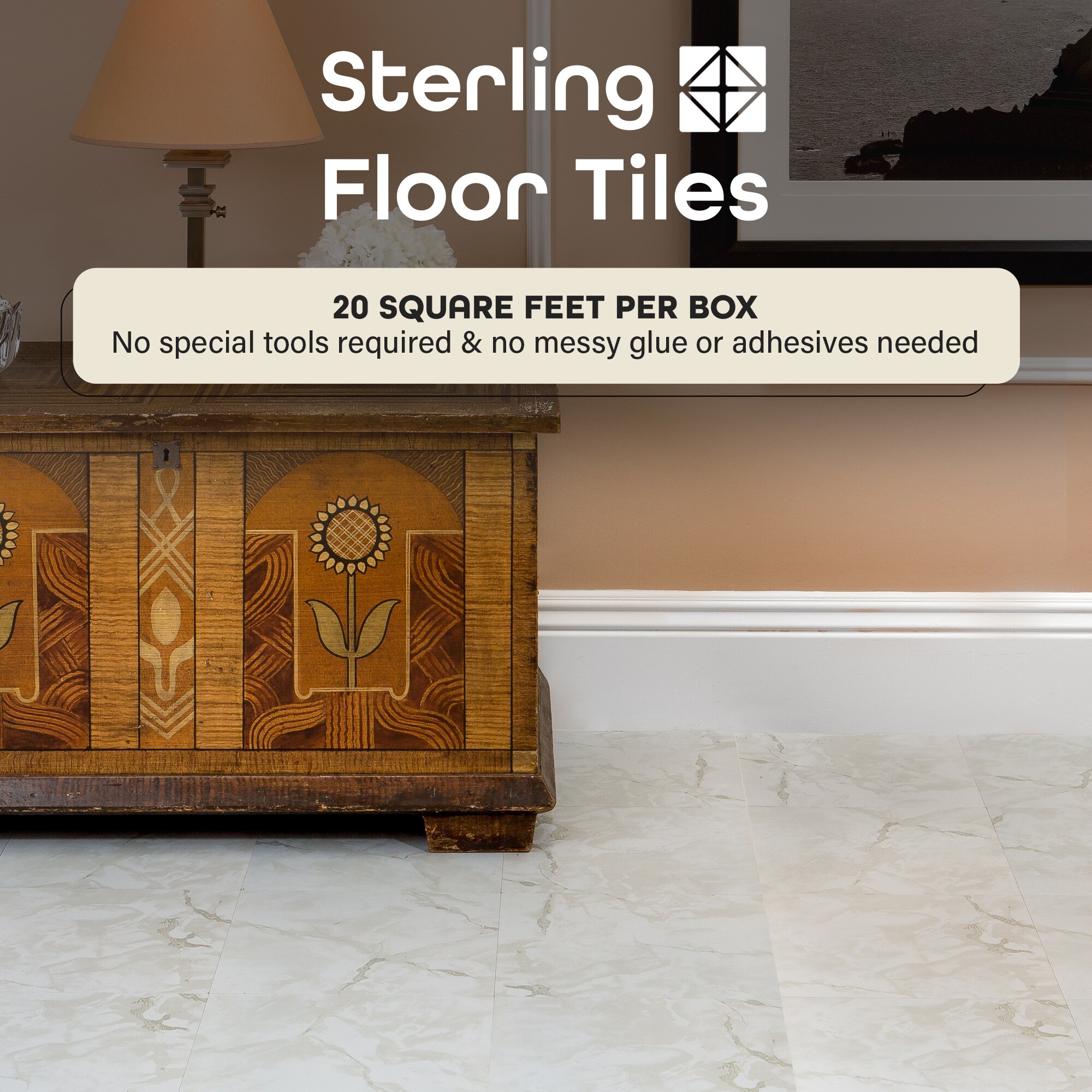 Sterling Classic White and Gray Vein Self-Adhesive Vinyl Floor Tiles