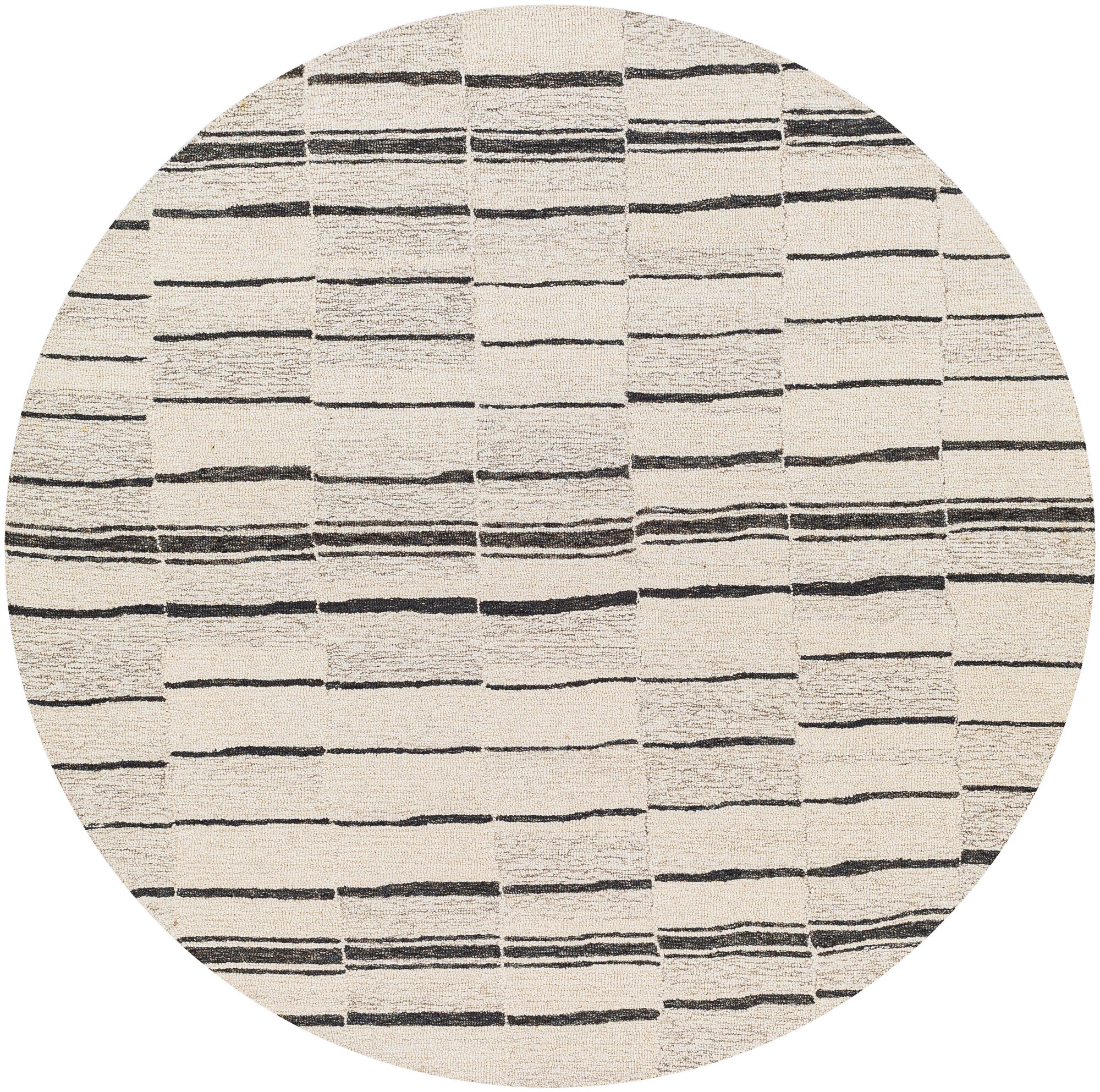 Elegant Hand-Tufted Black Wool Round 8' Rug