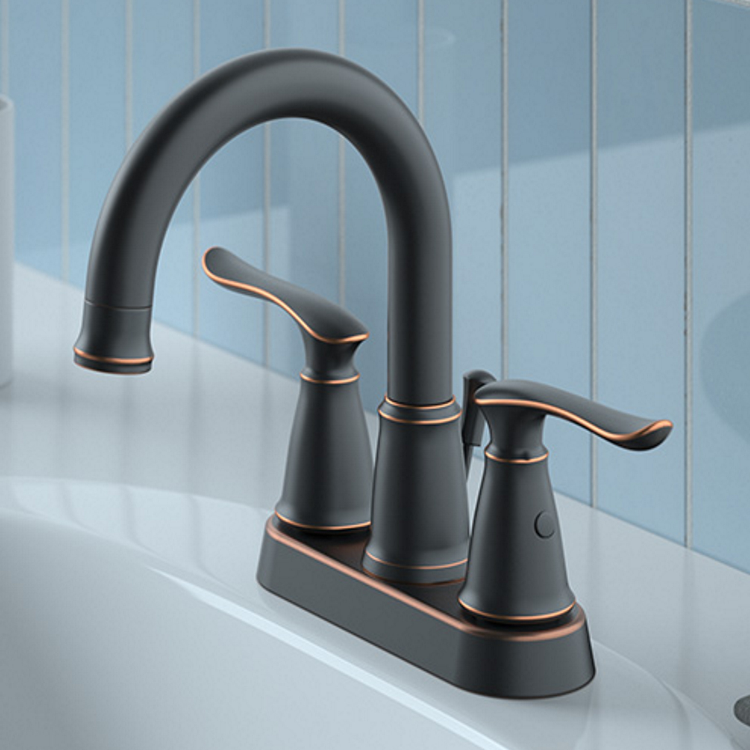 Project Source F51A1140OB Wayton Oil Rubbed Bronze 4-in centerset 2-handle WaterSense High-arc Residential Handle Bathroom Sink Faucet with Drain