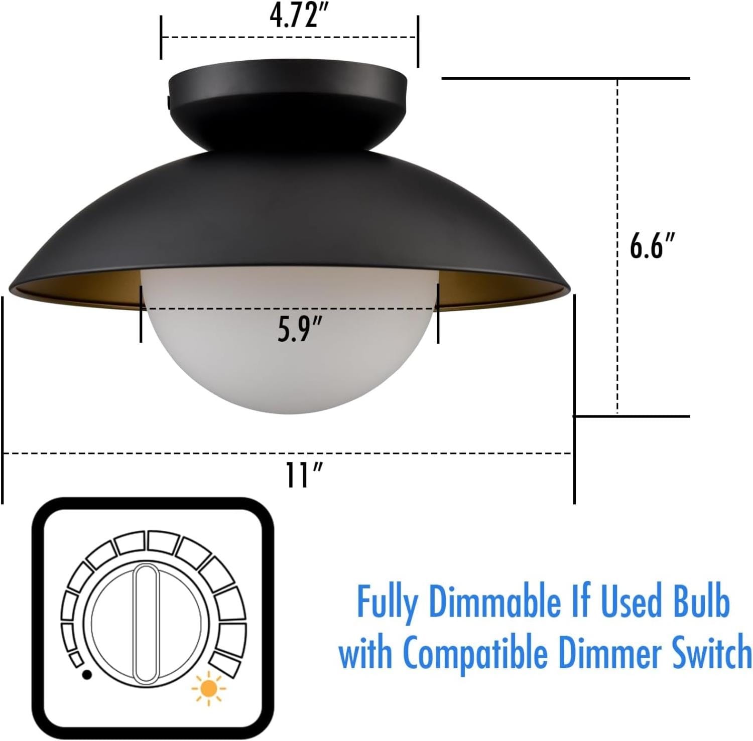 Matte Black and Gold Glass Globe Flush Mount Ceiling Light