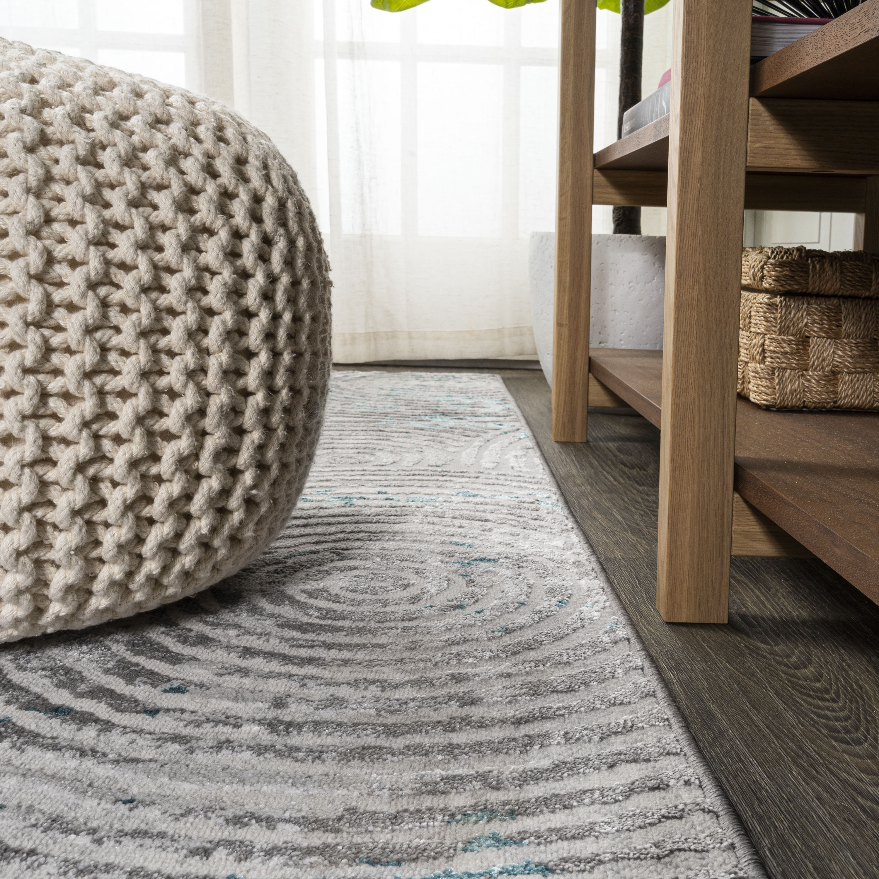 Coastal Abstract Swirls Area Rug 8' x 10' - Gray and Turquoise