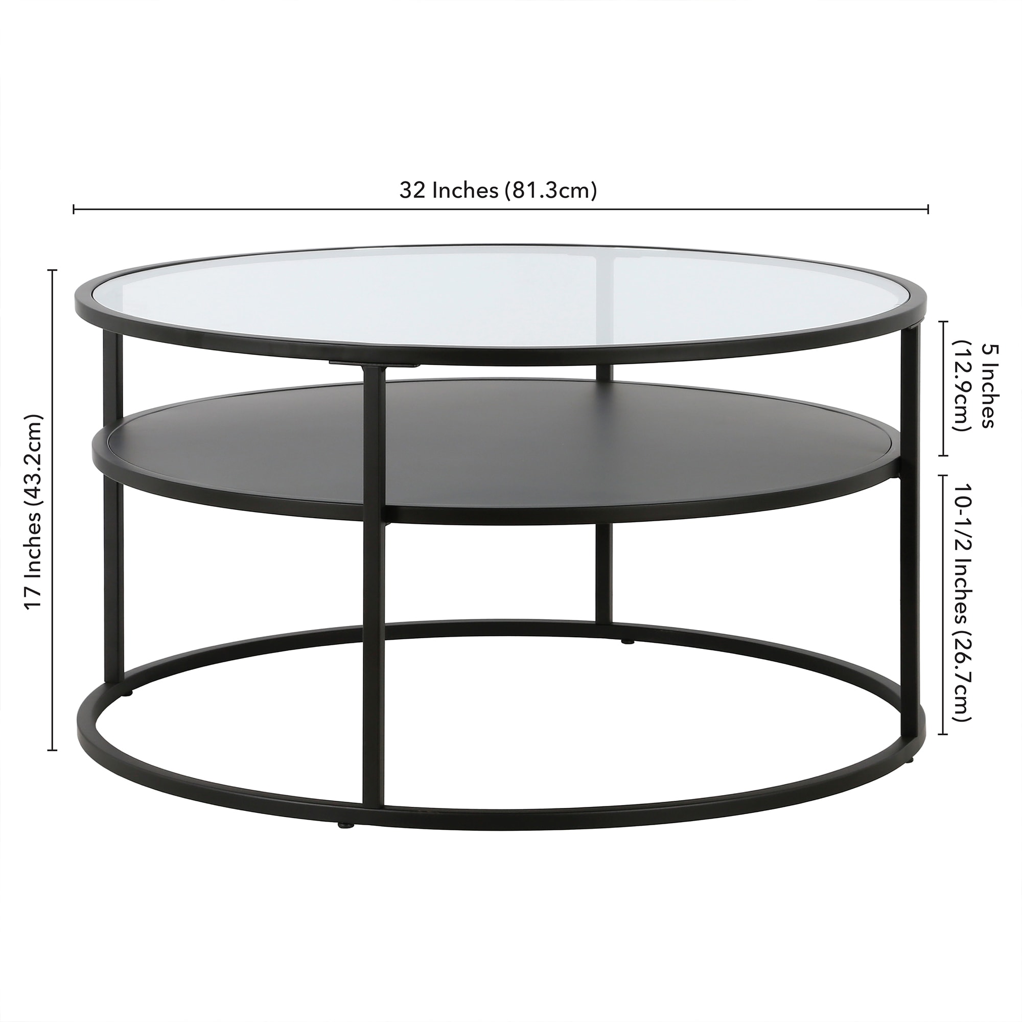 Ada 32" Blackened Bronze Round Coffee Table with Glass Top