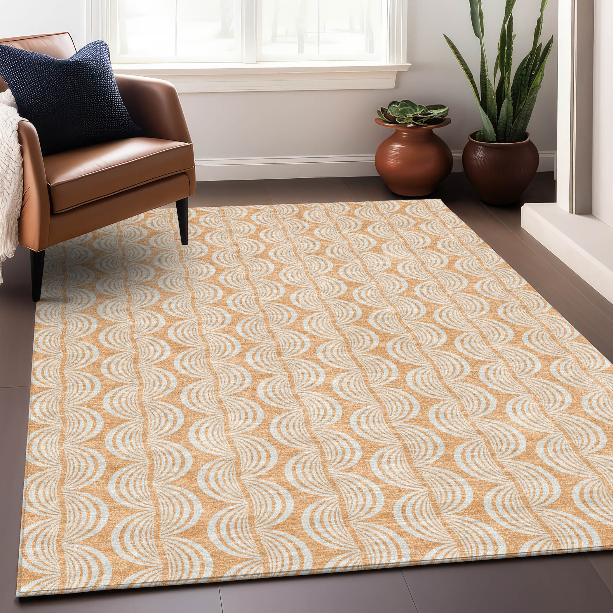 Addison Rugs ACN1056PH3X5 Chantille ACN1056PH 3 x 5 (ft) Polyester Peach Rectangular Indoor/Outdoor Geometric Machine washable Area rug
