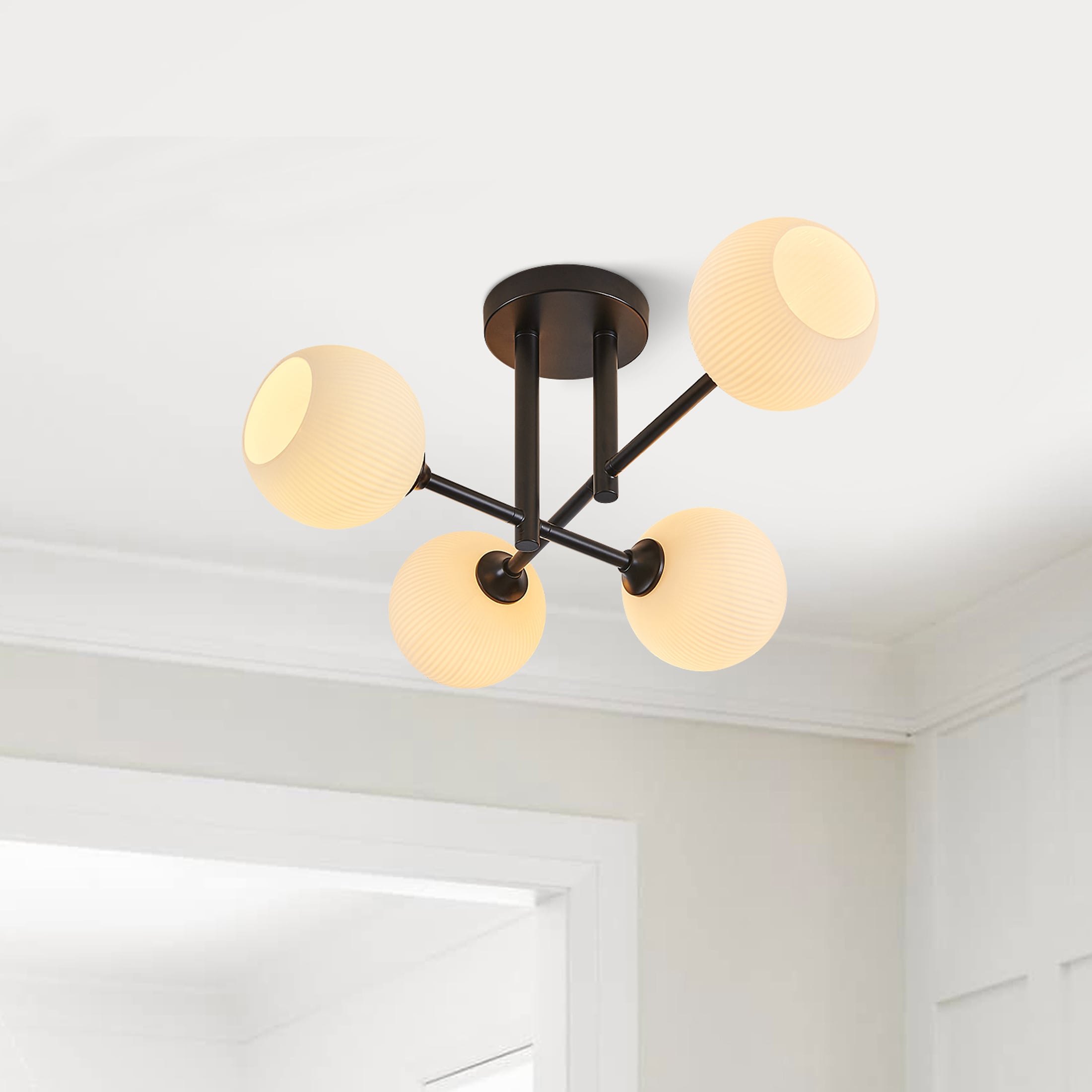 KAWOTI 21338 Edendale 4 -Light 23-in Matte Black Semi Flush Mount Light