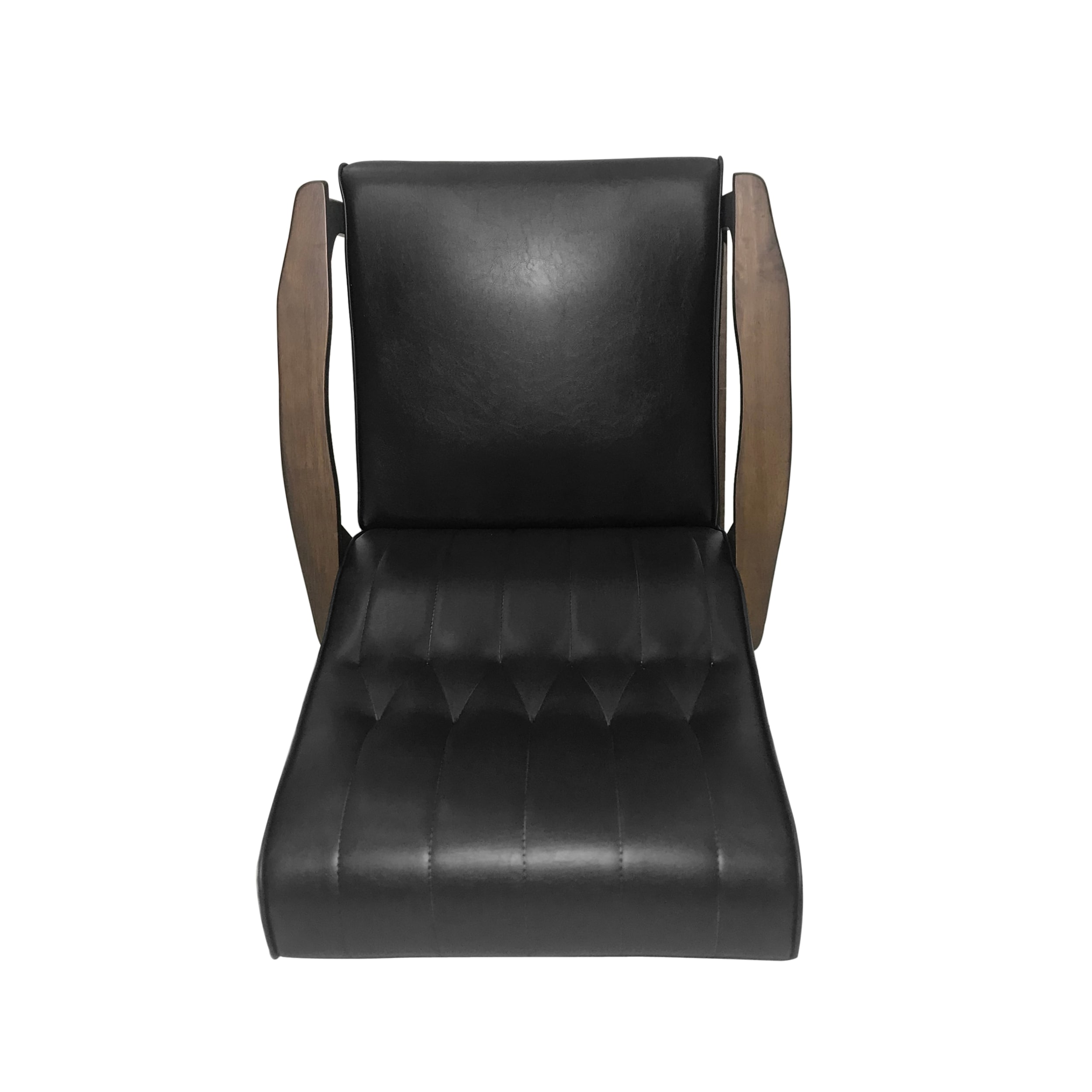 Matte Black Faux Leather and Wood Mid-Century Modern Accent Chair