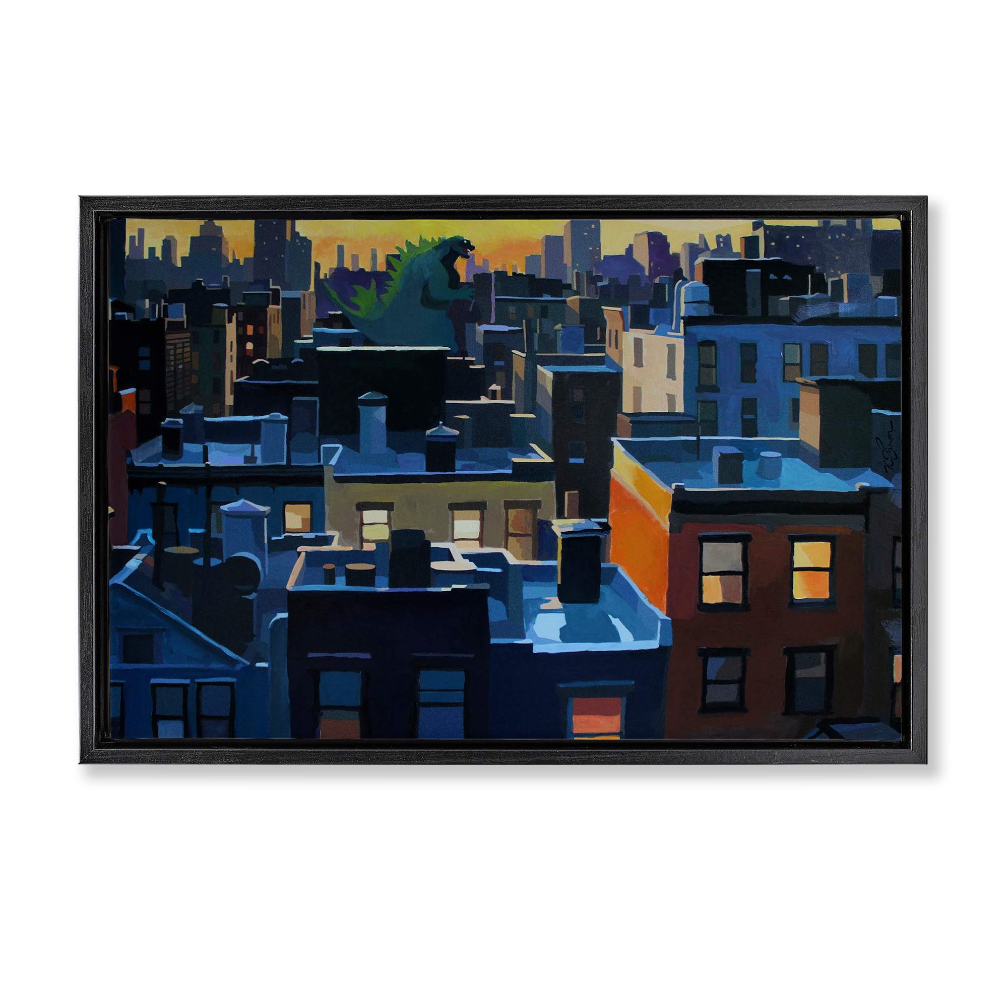 Stupell Industries BS-821-FFB-16X24 Cityscape with Distant Monster Floating Frame design by Keith Thomson