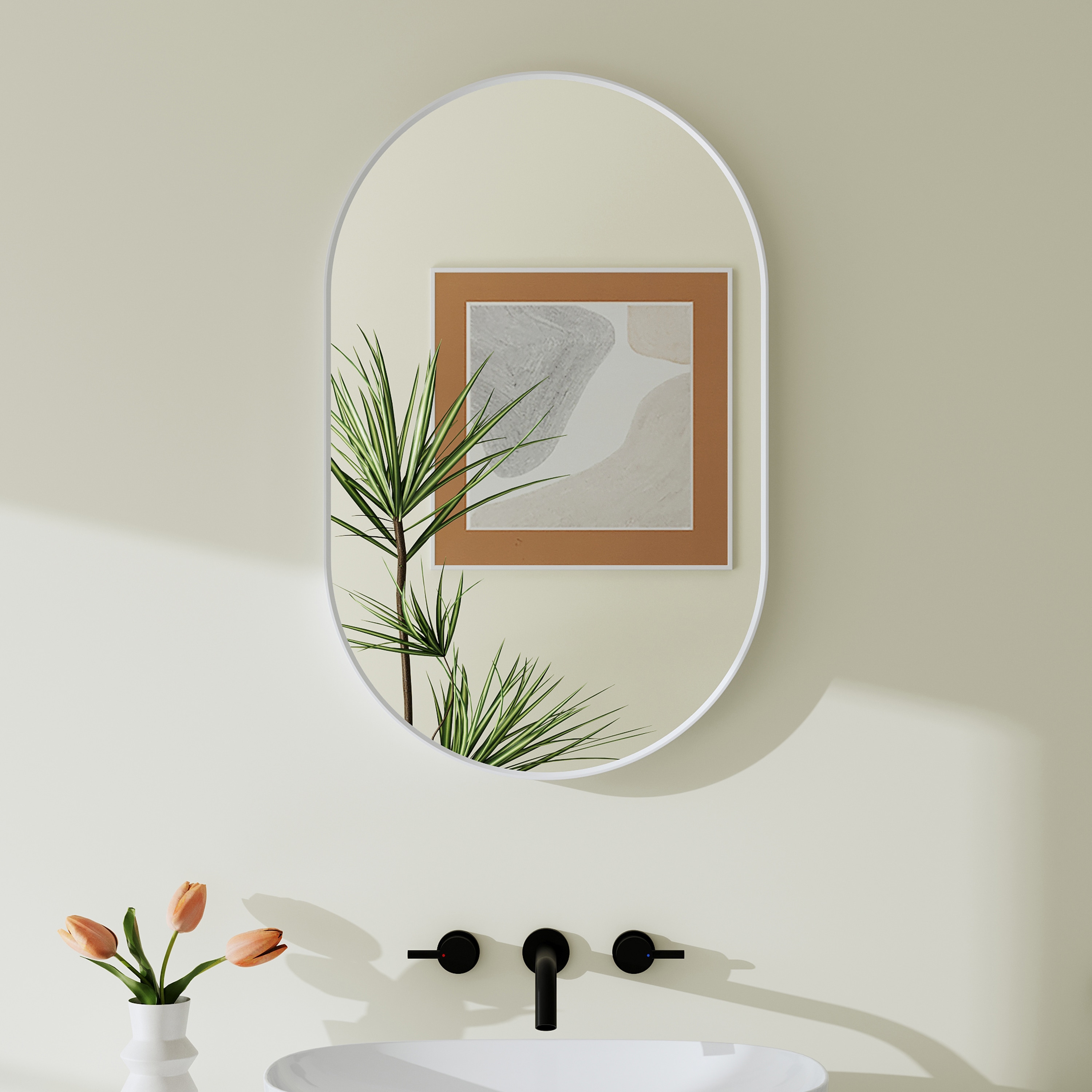 Poinic QZCFM2-2032W QM2 Bathroom Mirror 20-in W x 32-in H Oval White Framed Vanity Mirror