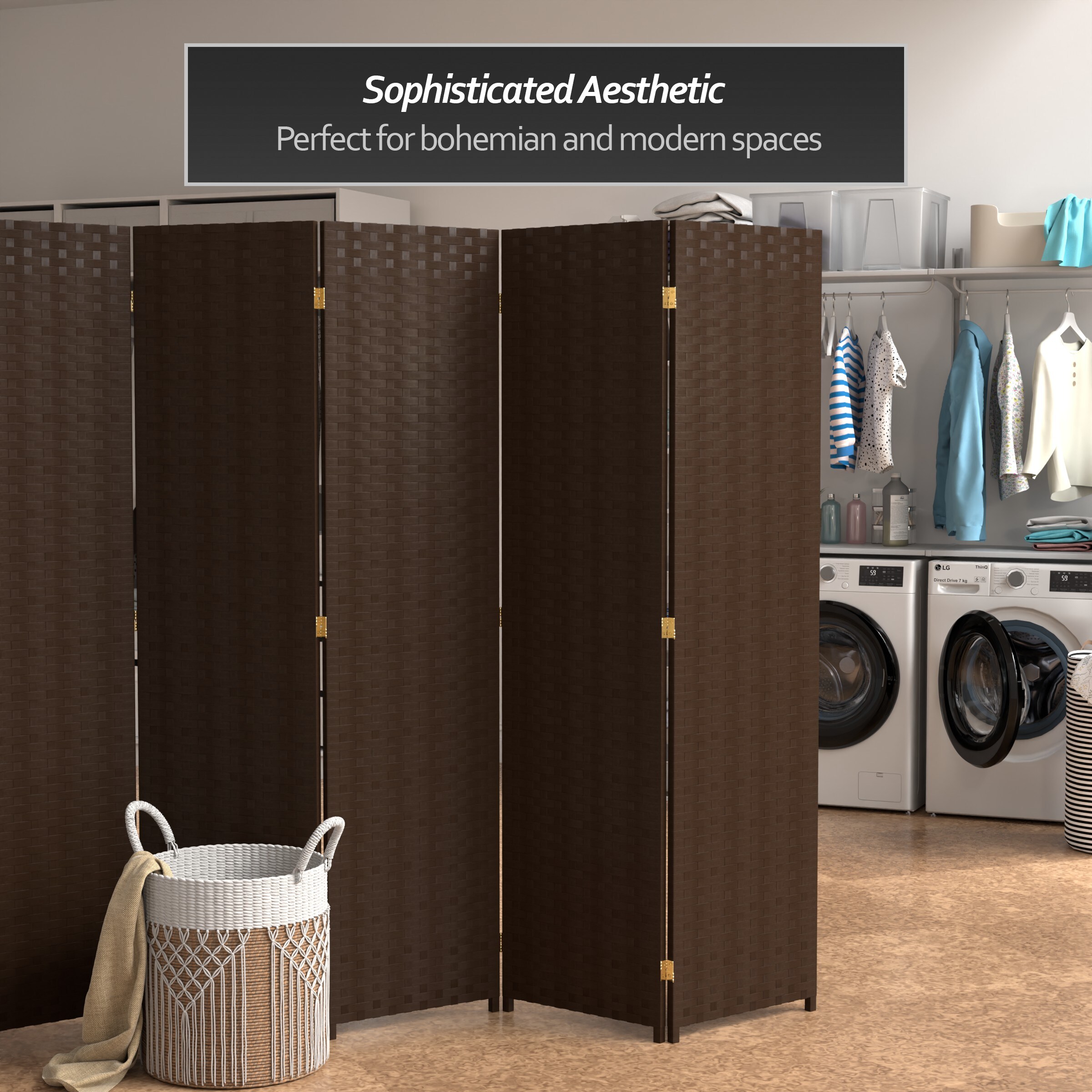 Oriental Furniture SSFIBER-5P-DMOC Indoor-Privacy-Screens - View #4