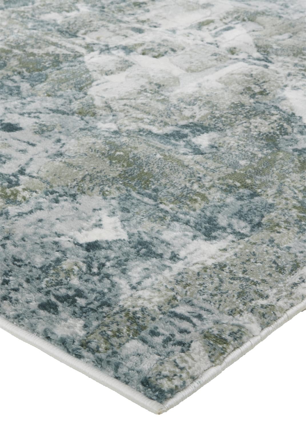 Ivory and Green Geometric Synthetic Area Rug