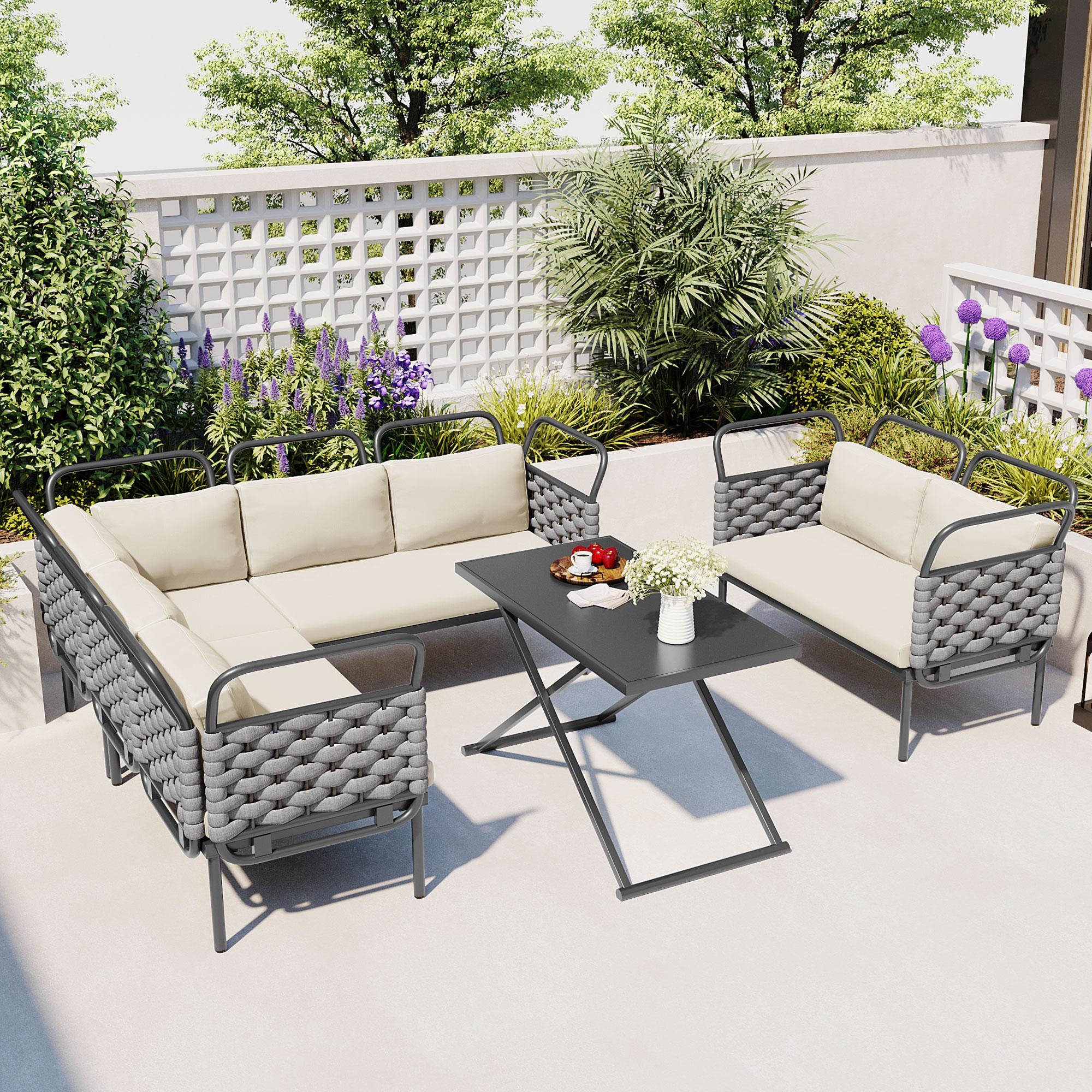 Bayfeve BFTP-21E-PCS 5 -Piece Woven Patio Sofa Conversation Set with Gray Cushions