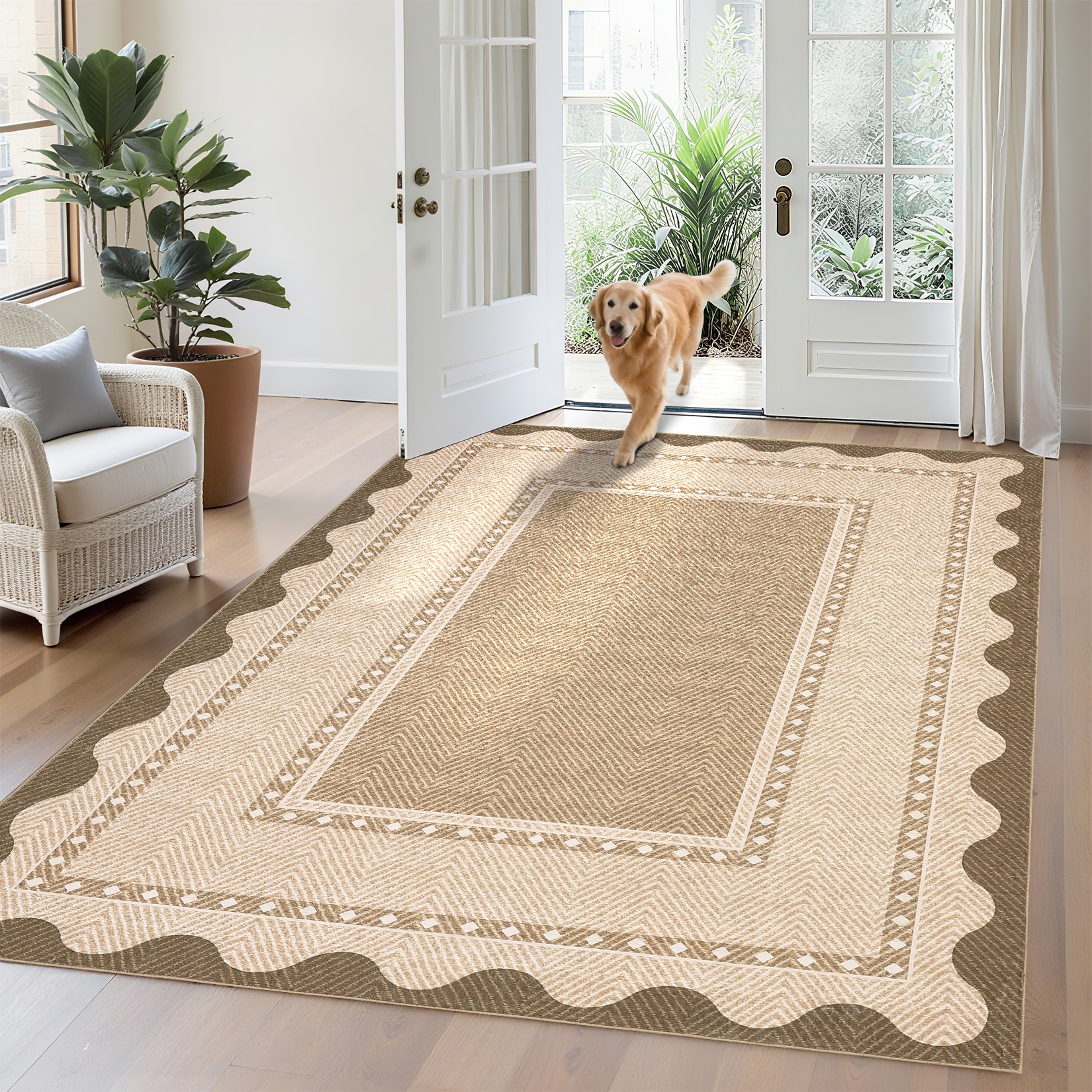 Garvee 9 x 12 ft Light Brown Polyester Washable Soft Non Slip Modern ...